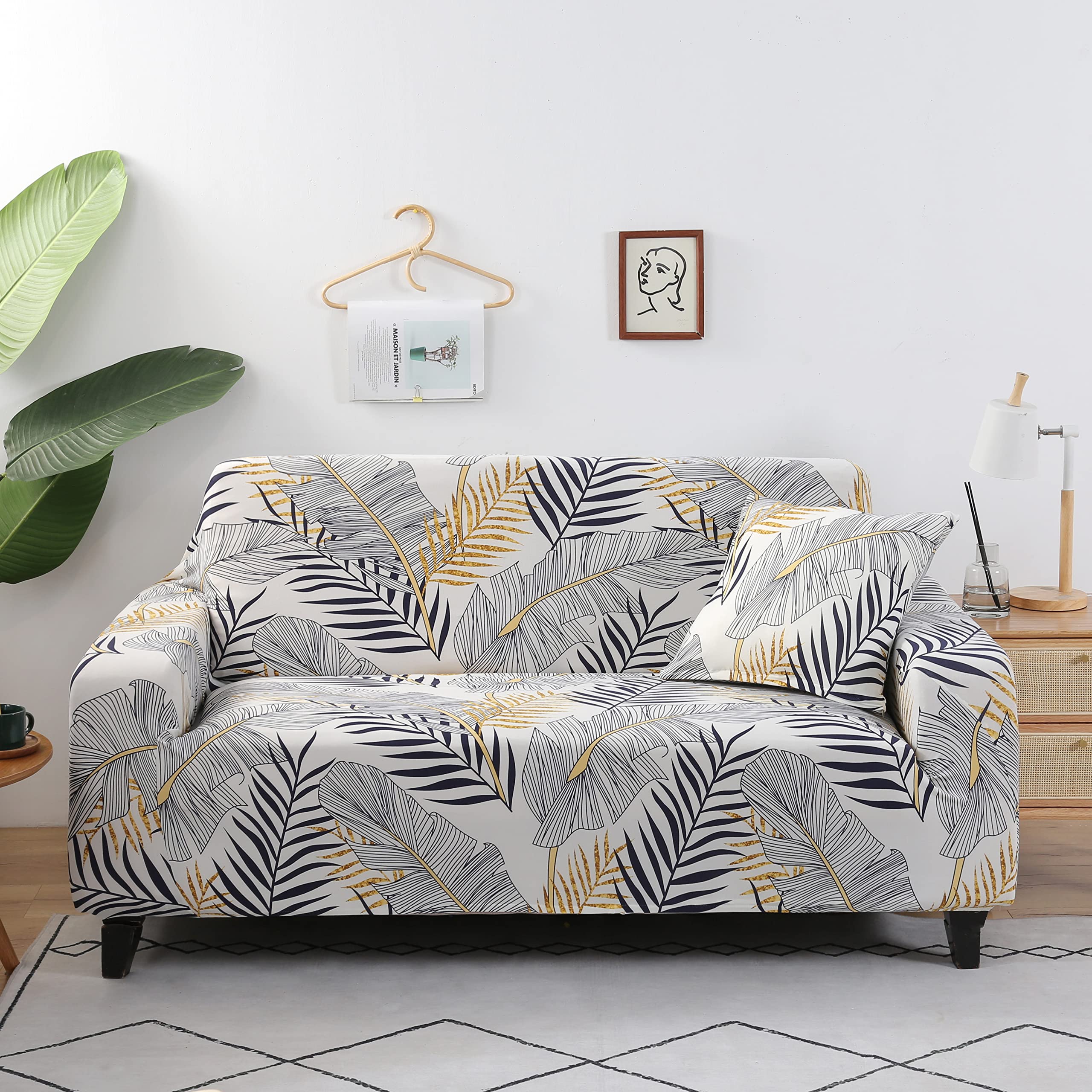 MIDODO Printed Couch Cover Stretch Sofa Covers Patterned Loveseat Slipcovers for 2 Seater Cushion Couch Love Seat Set (BJLY, 2 S