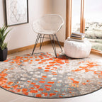SAFAVIEH Madison Collection 11' Round Grey/Orange MAD425H Boho Abstract Distressed Non-Shedding Dining Room Entryway Foyer Livin