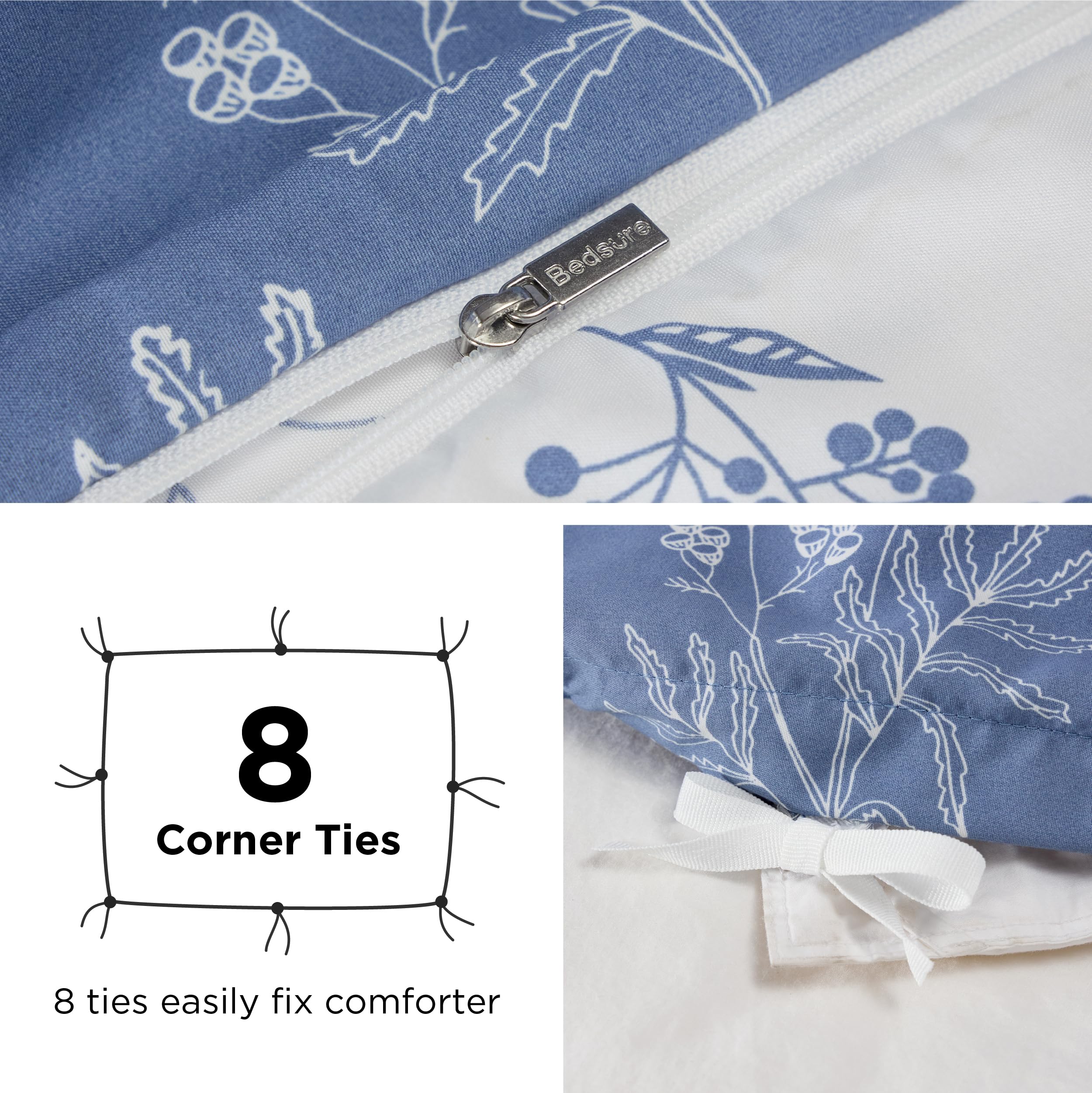 Bedsure Duvet Cover Queen Size - Reversible Infinity Blue Queen Duvet Cover Set With Zipper Closure, 3 Pieces Cute Floral Patterned Bedding Set With 8 Corner Ties And 2 Pillow Shams