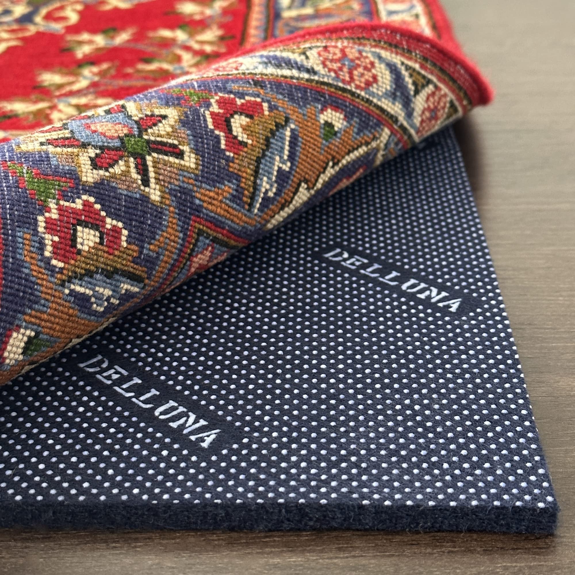 DELLUNA Non-Slip Area Rug Pad 5'x7', 3/8'' Thick Double Side Rubber + Felt, Premium Deluxe Cushioned- Safe for All Floors, Adds 