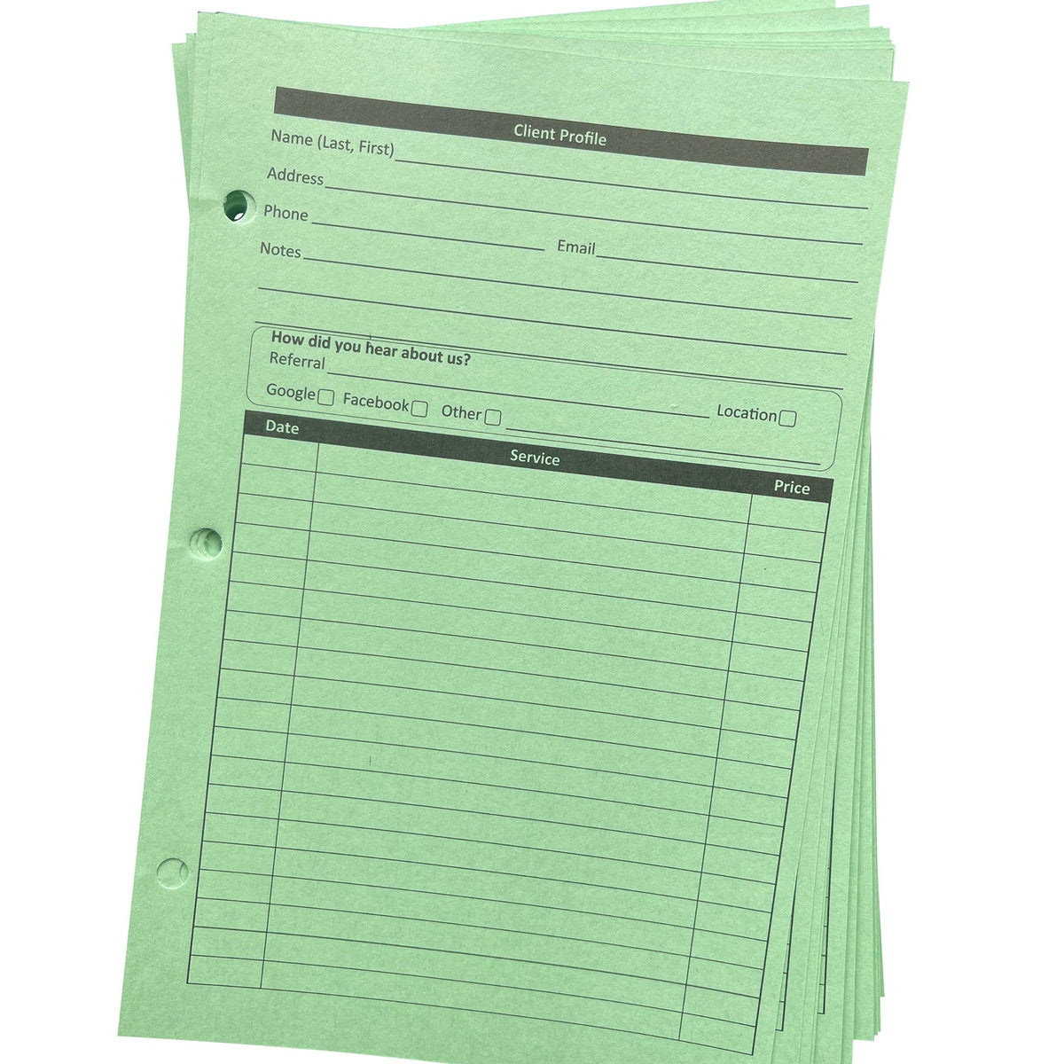Client Record Book Hair Stylist, Green Stylist Binder Insert Cards (100 Per Pack, 5.5' X 8.5') Salon Client Profile Cards For