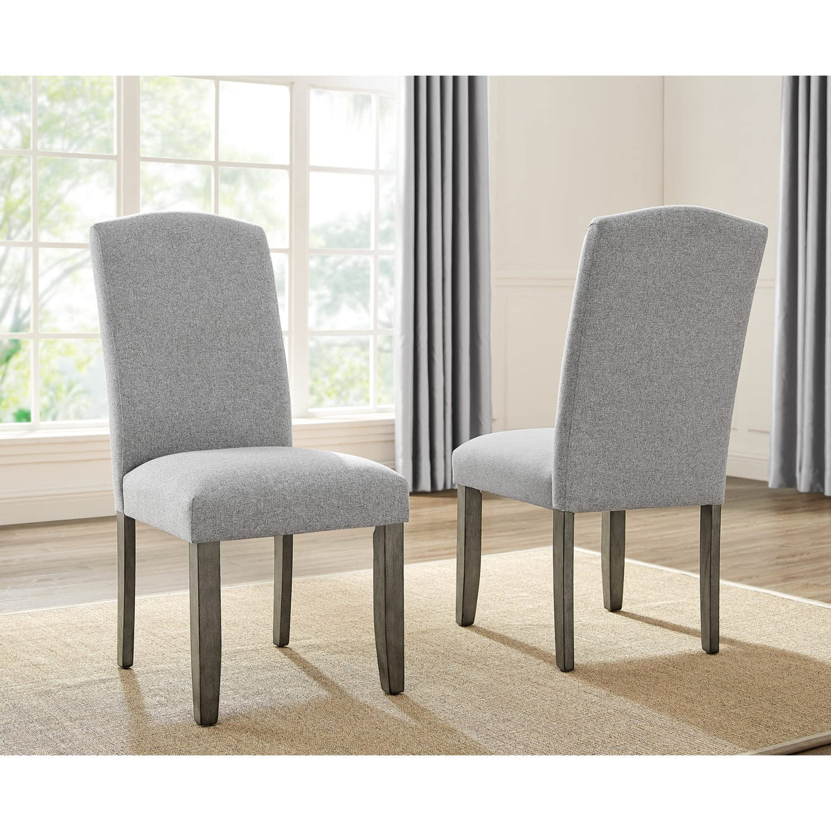 Steve Silver Co Emily Dining Side Chair, Set Of 2 Chairs,100% Polyester Fabric, Solid Wood Tapered Legs, Transitionally Styled, Kitchen/Dining Room, 24.75' D X 18.5' W X 38.75' H, Grey