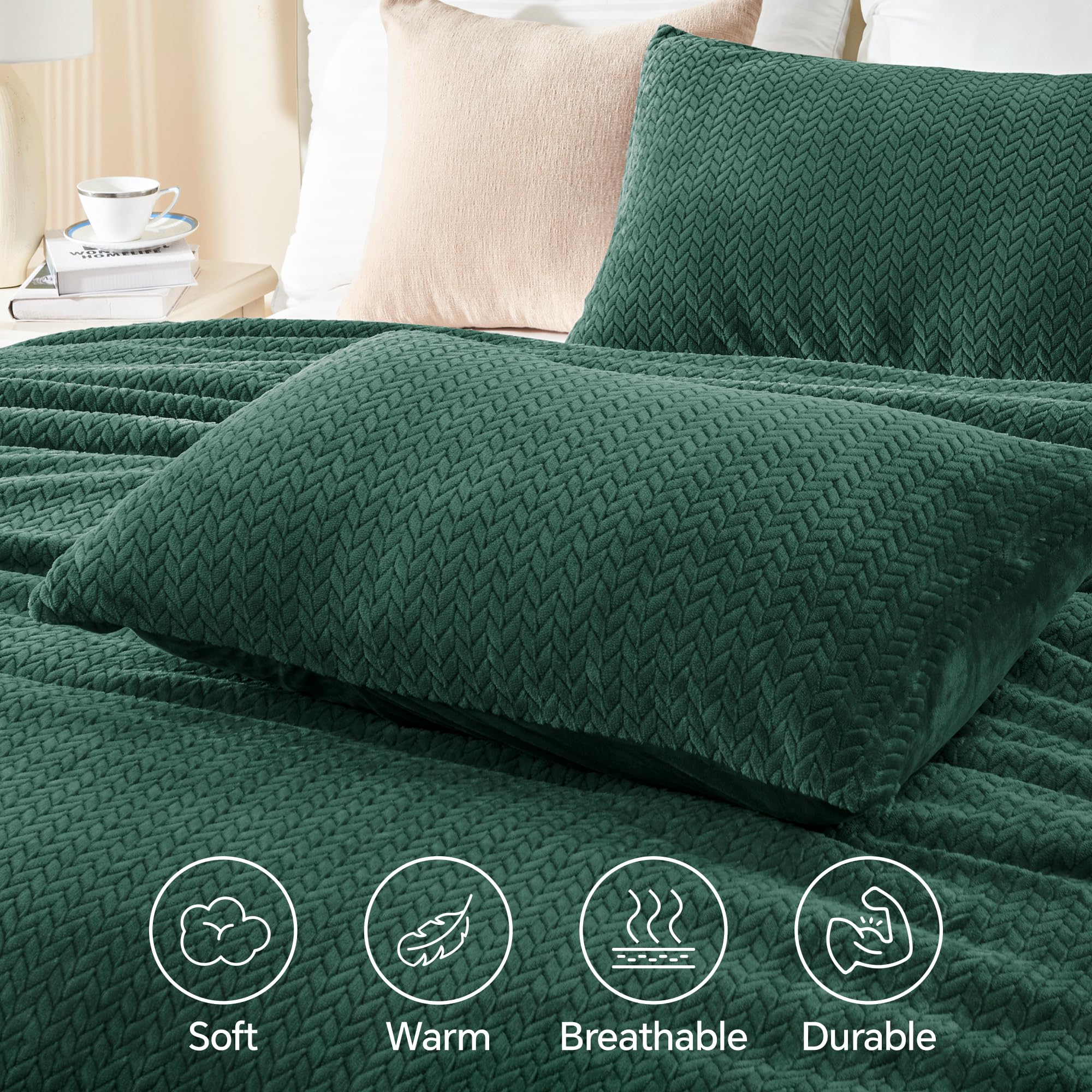 Chixpace Fluffy Comforter Set - Furry Leaves Pattern Faux Fur Bed Set, Winter Ultra Soft Fuzzy Comfort Set, Velvet Bedding Set F