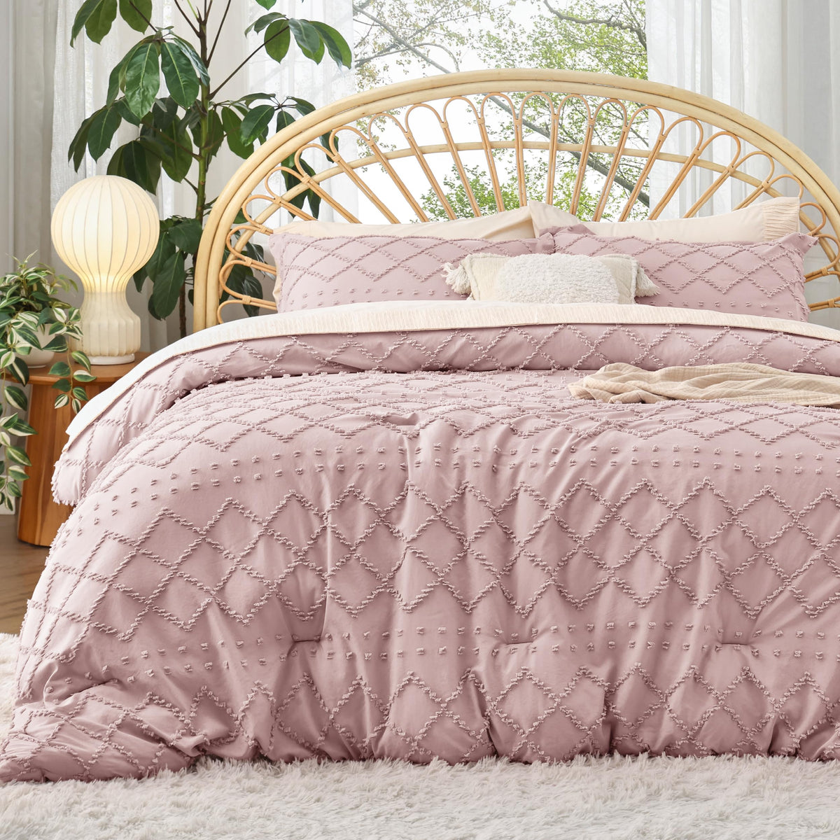 Bedsure Twin/Twin Xl Comforter Set - Dusty Rose Boho Twin Extra Long Comforter Set For College, Shabby Chic Dorm Bedding Set, 2