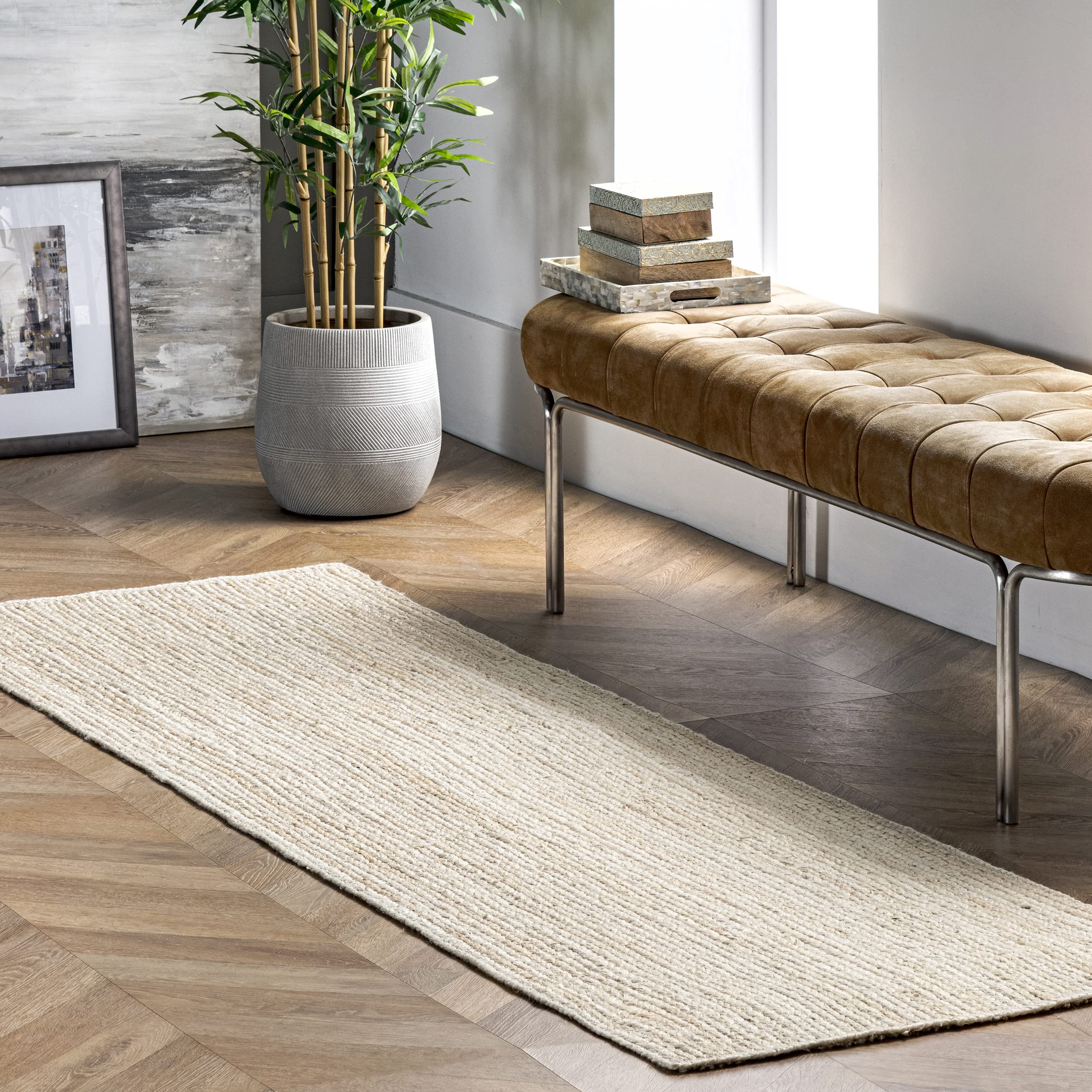 nuLOOM Rigo Hand Woven Farmhouse Jute Runner Rug, 2 6 x 12, Off-white