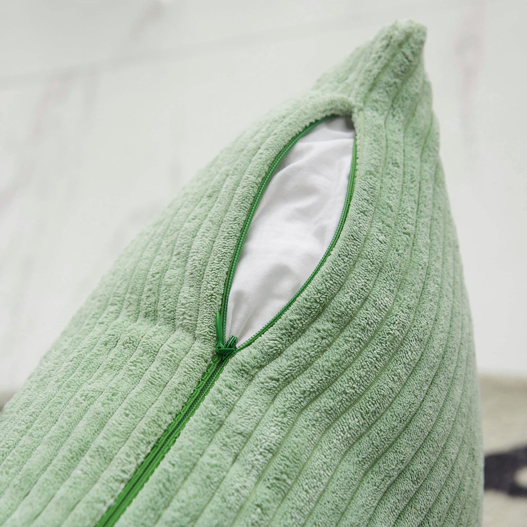 Home Brilliant Euro Sham Green Pillow Cover 26X26 Solid Plush Corduroy Striped Square Cushion Covers Summer Decorative For Livin