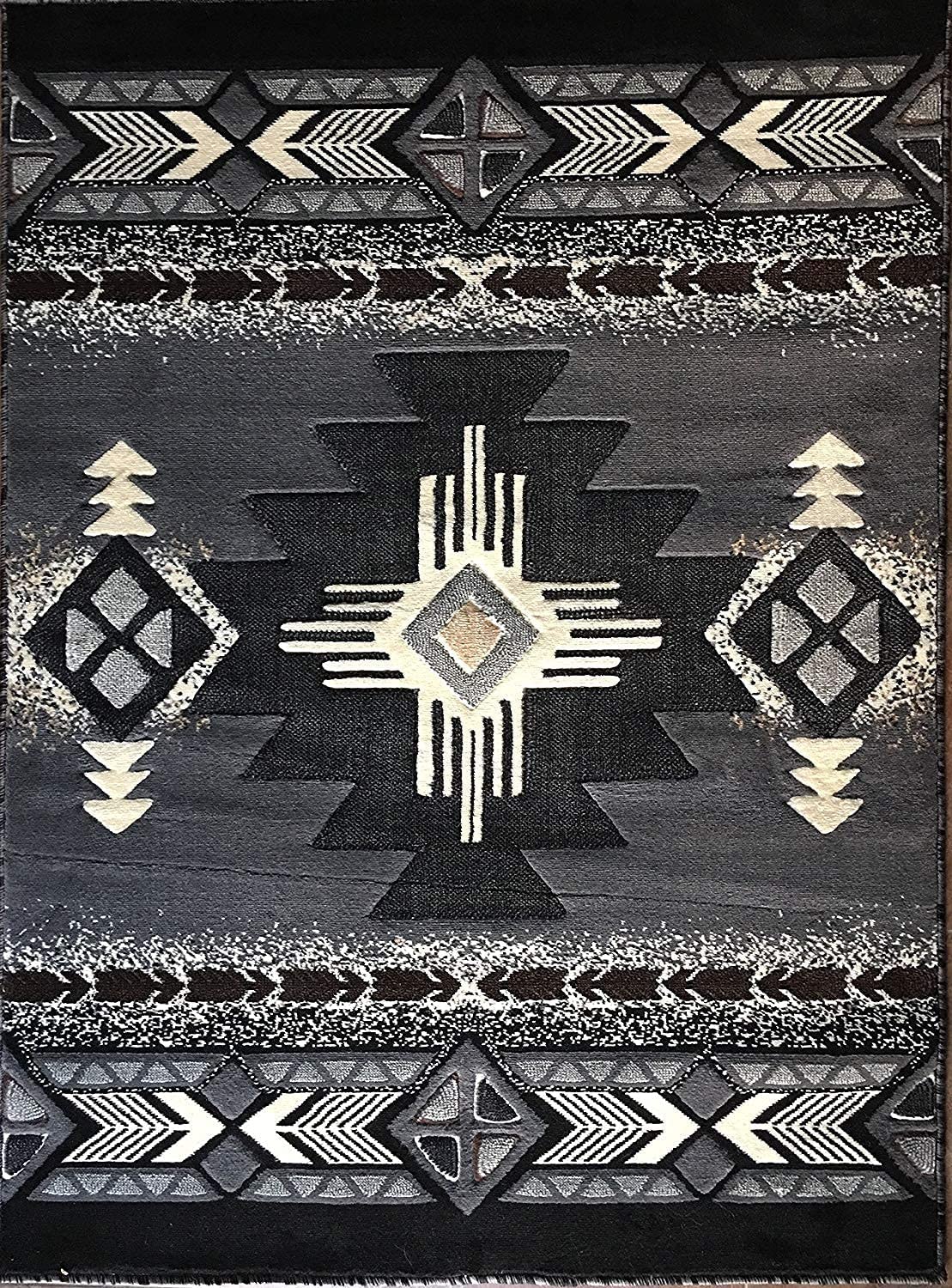 YHSF South West Native American Area Rug C318 (Grey, 3 Feet x 4 Feet 7 Inches)
