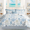 Coastal Bedding Queen Size Coastal Quilt With 2 Shams, Nautical Bedding Beach Comforter Sets Ocean Bedspreads Blue Seahorse Cove