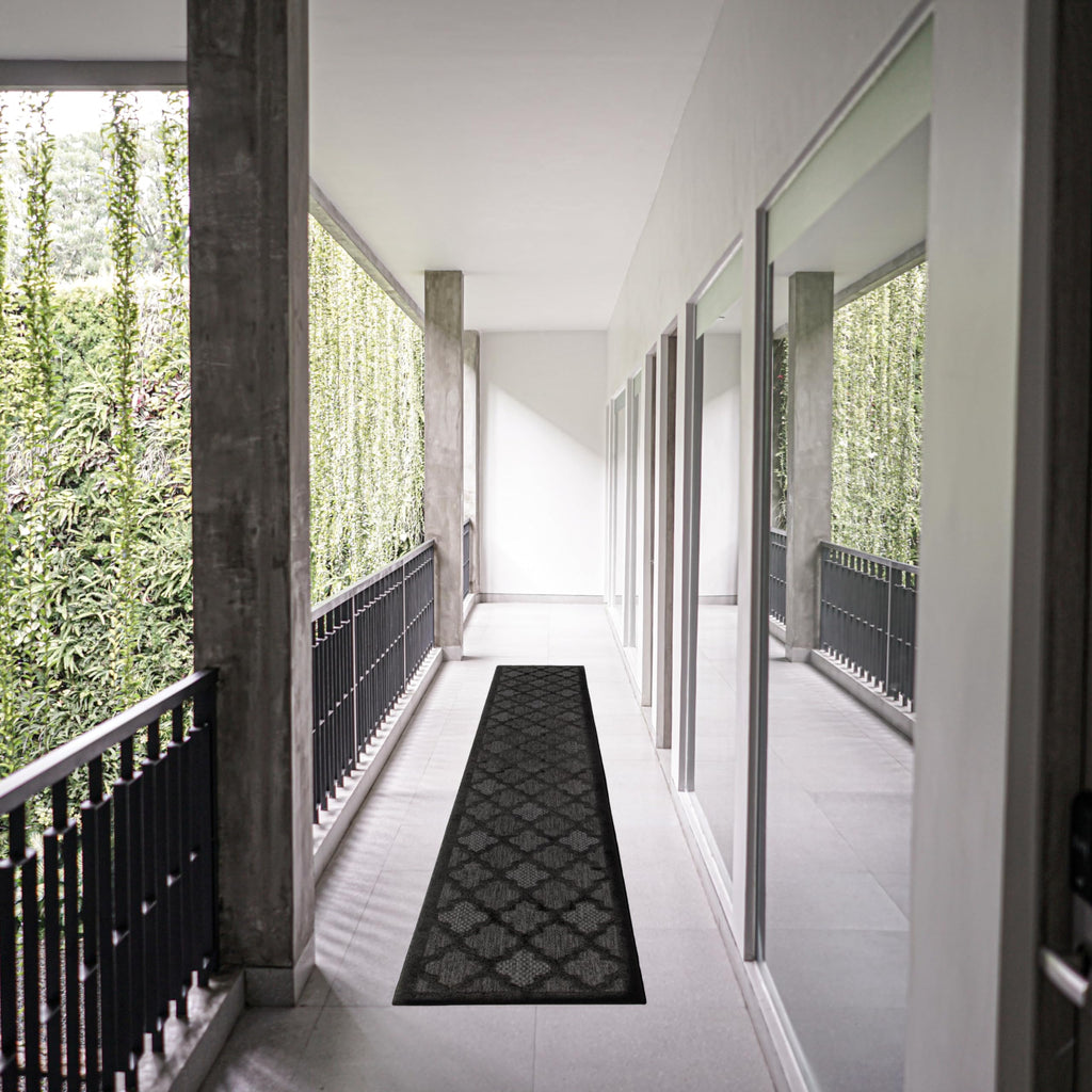 Nourison Easy Care Indoor/Outdoor Charcoal Black 2'2' X 12' Area -Rug, Easy -Cleaning, Non Shedding, Bed Room, Living Room, Dining Room, Backyard, Deck, Patio (2X12)