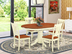 East West Furniture AVPL5-WHI-W 5 Piece Dining Room Furniture Set Includes an Oval Wooden Table with Butterfly Leaf and 4 Kitchen Dining Chairs, 42x60 Inch, Buttermilk & Cherry