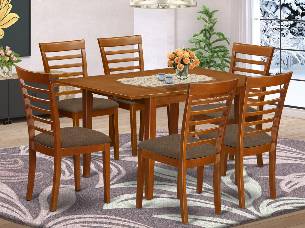 East West Furniture MILA7-SBR-C Milan 7 Piece Kitchen Set Consist of a Rectangle Table with Butterfly Leaf and 6 Linen Fabric Dining Room Chairs, 36x54 Inch