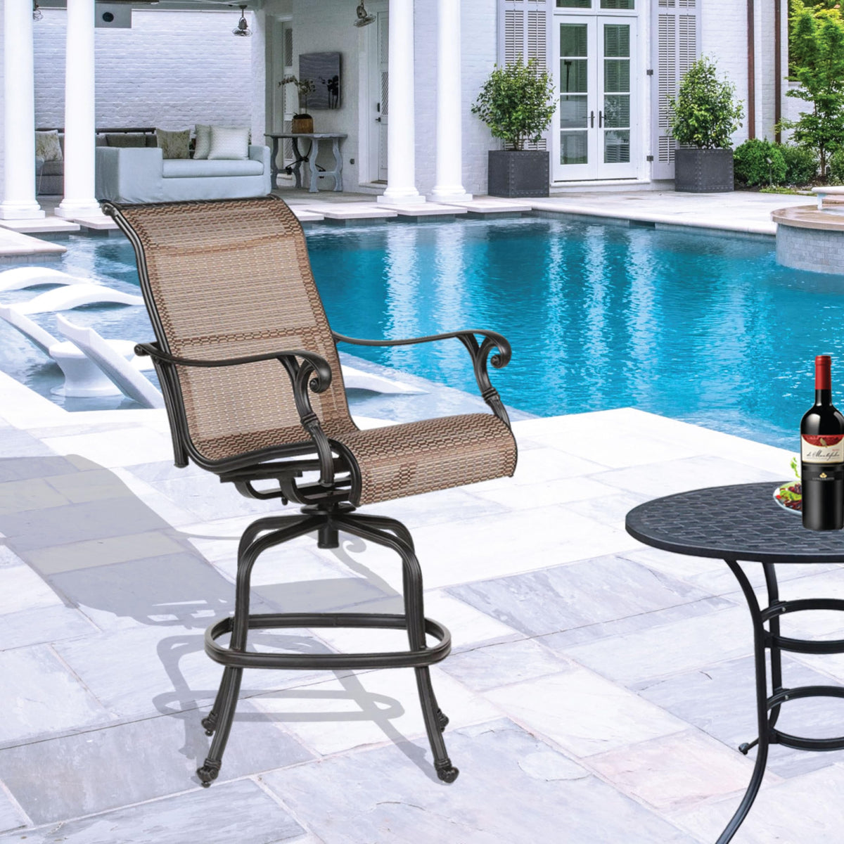 Sparta All-Weather Outdoor Sling Swivel Barstools - Durable, Lightweight, and Stylish Seating for Patio, Garden, Backyard, Poolside, Beaches, Cafes, and Restaurants (Set of 2)