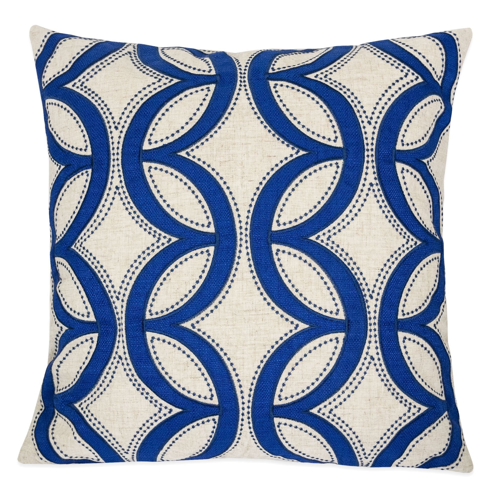 Homey Cozy Embroidery Linen Throw Pillow Cover,Blue Ring Geometric Decorative Square Couch Cushion Pillow Sham Case 20 X 20 Inch