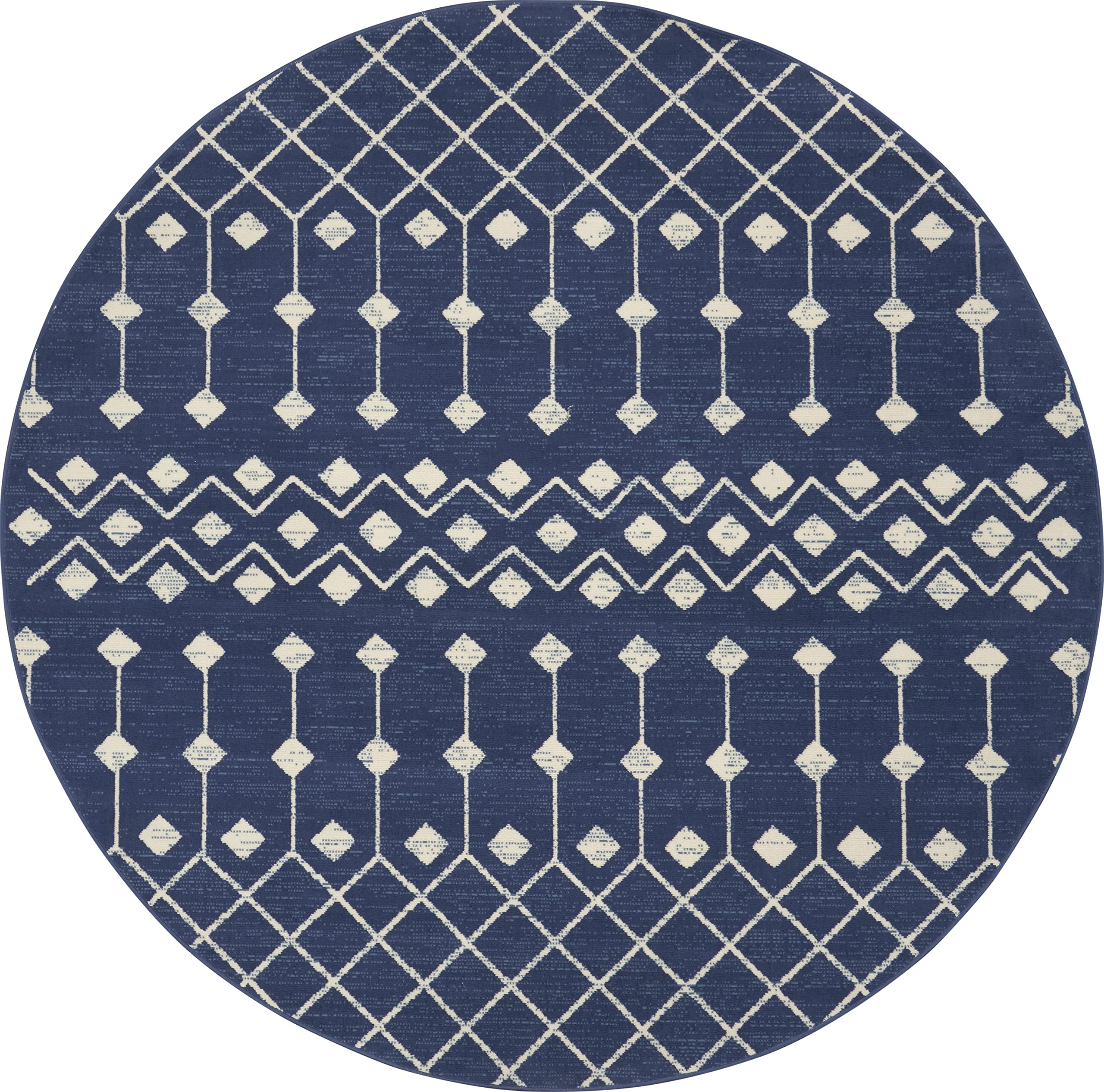 Nourison Grafix Moroccan Navy 8' X Round Area Rug, Easy Cleaning, Non Shedding, Bed Room, Living Room, Dining Room, Kitchen (8 R