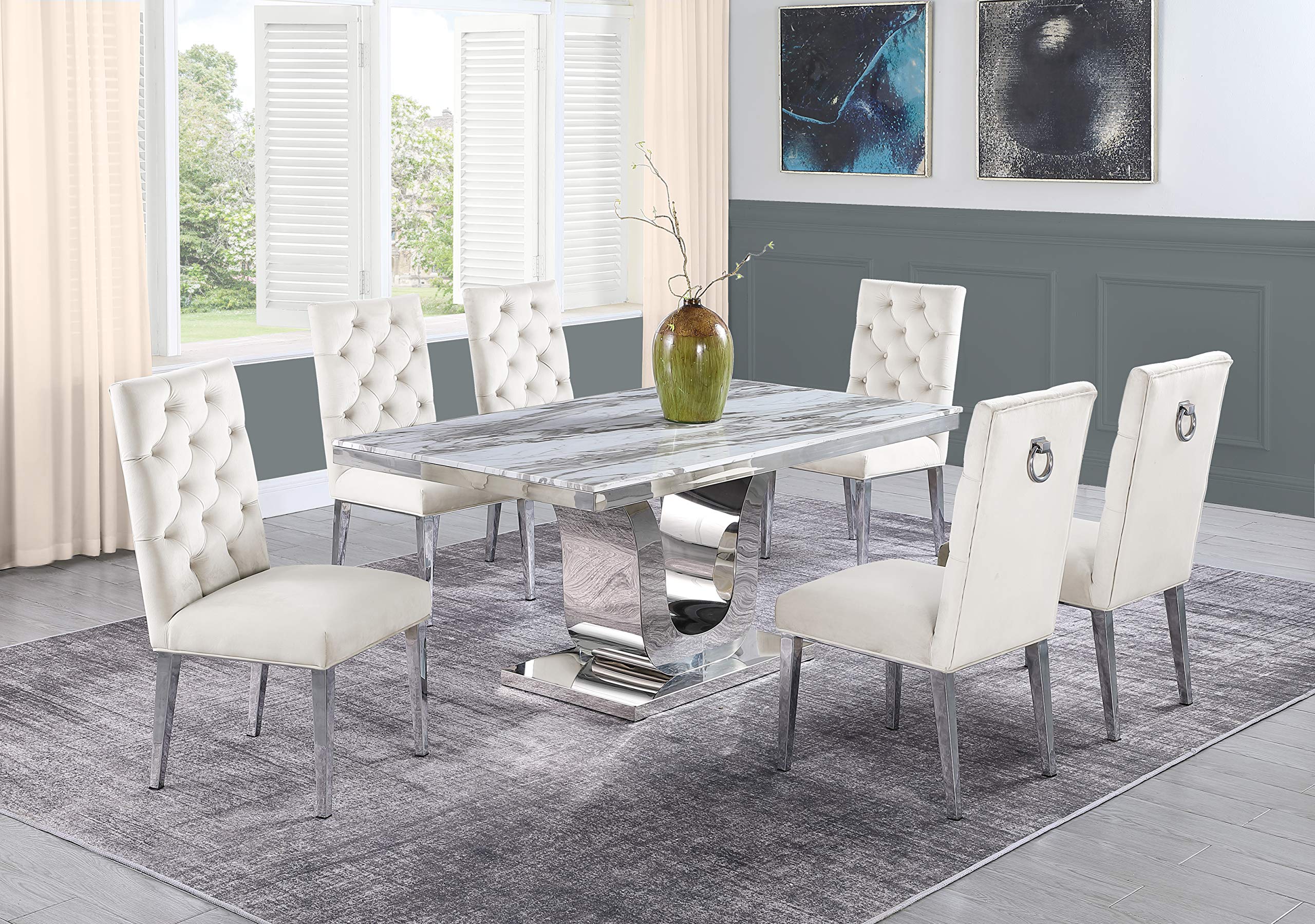 Furniture D14-6Sc72 Dining Set, Beige