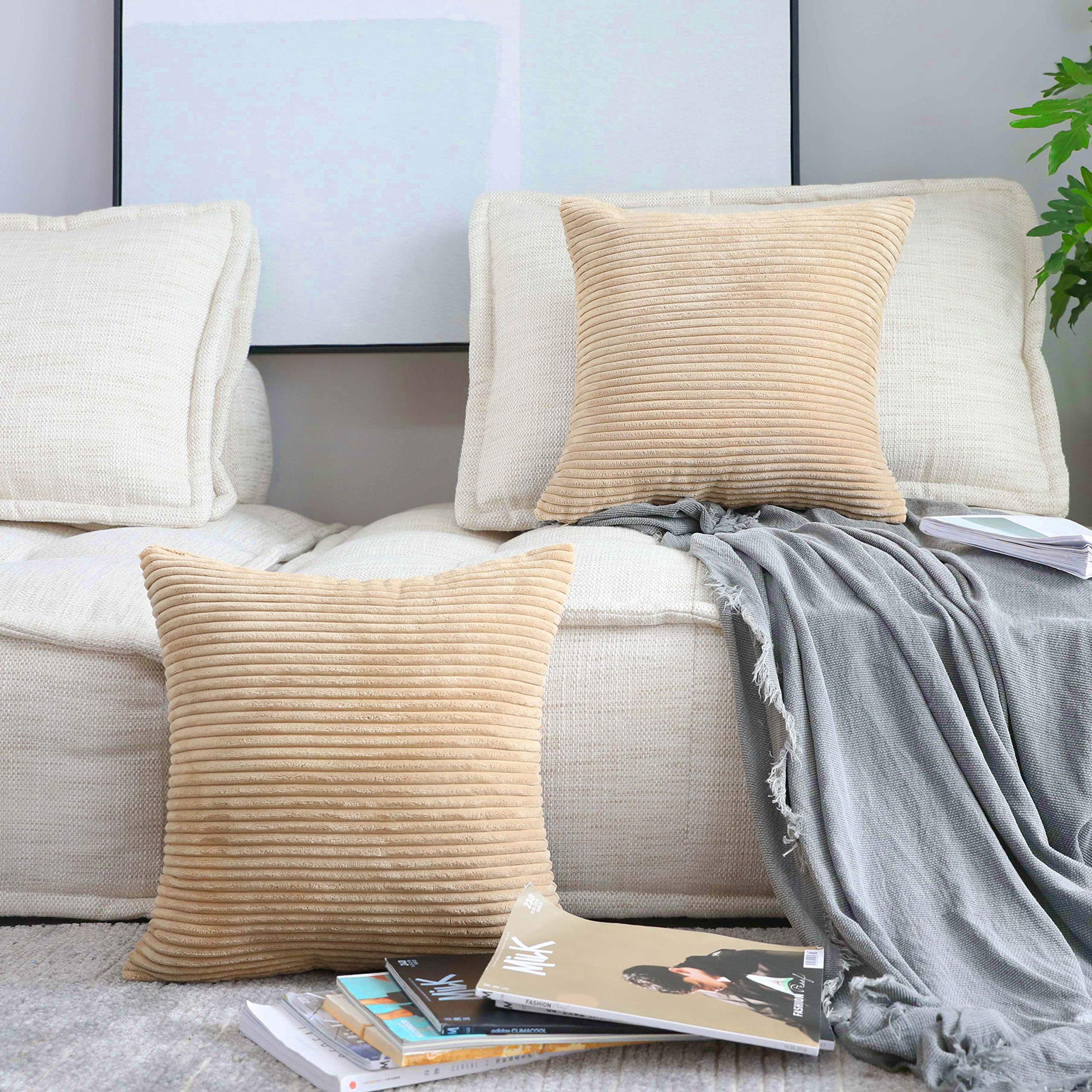 Home Brilliant Supersoft Decorative Pillow Covers Set Of 2 Striped Velvet Corduroy Cushion Cover For Chair Couch Sofa, 50X50 Cm,