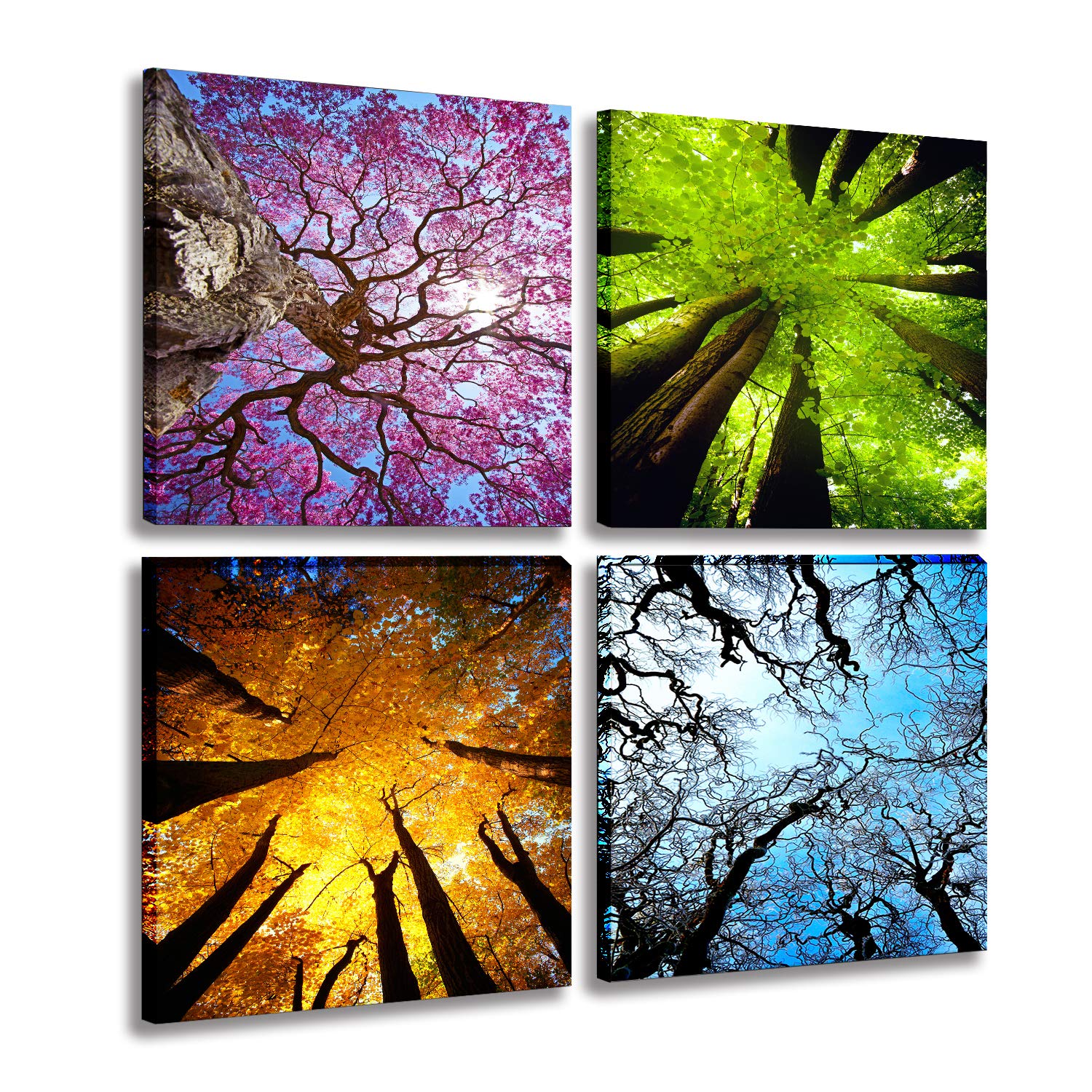 MESESE Art 4 Panels Canvas Wall Art Spring Summer Autumn Winter Four Seasons Landscape Color Tree Painting Picture Prints Modern