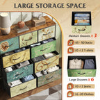 Wlive 9-Drawer Dresser, Fabric Storage Tower For Bedroom, Hallway, Entryway, Closet, Tall Chest Organizer Unit With Fabric Bins, Steel Frame, Wood Top, Easy Pull Handle, Floral Painted
