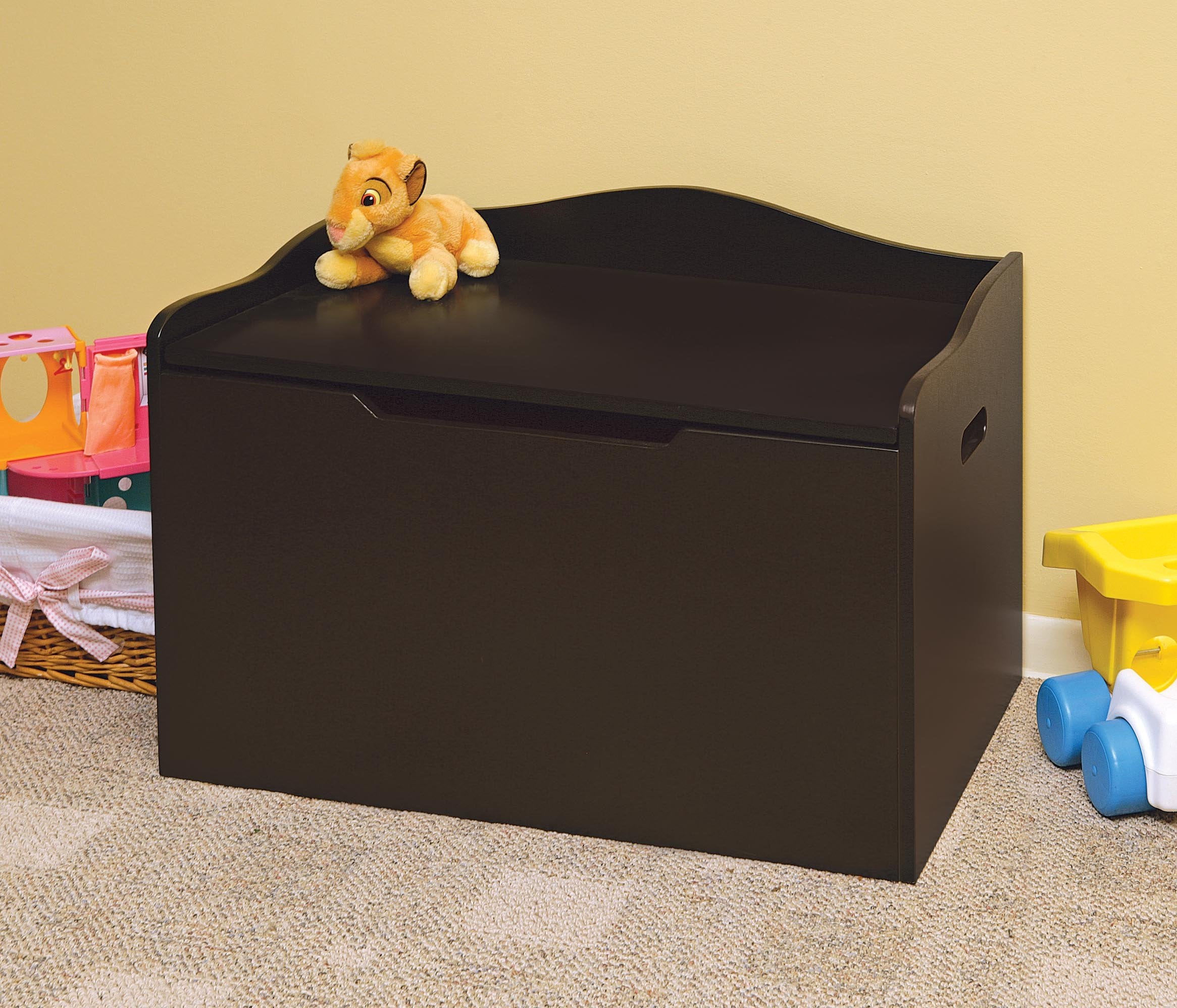 Badger Basket Kid'S Wooden Toy Box And Storage Bench Seat With Safety Hinge - Espresso