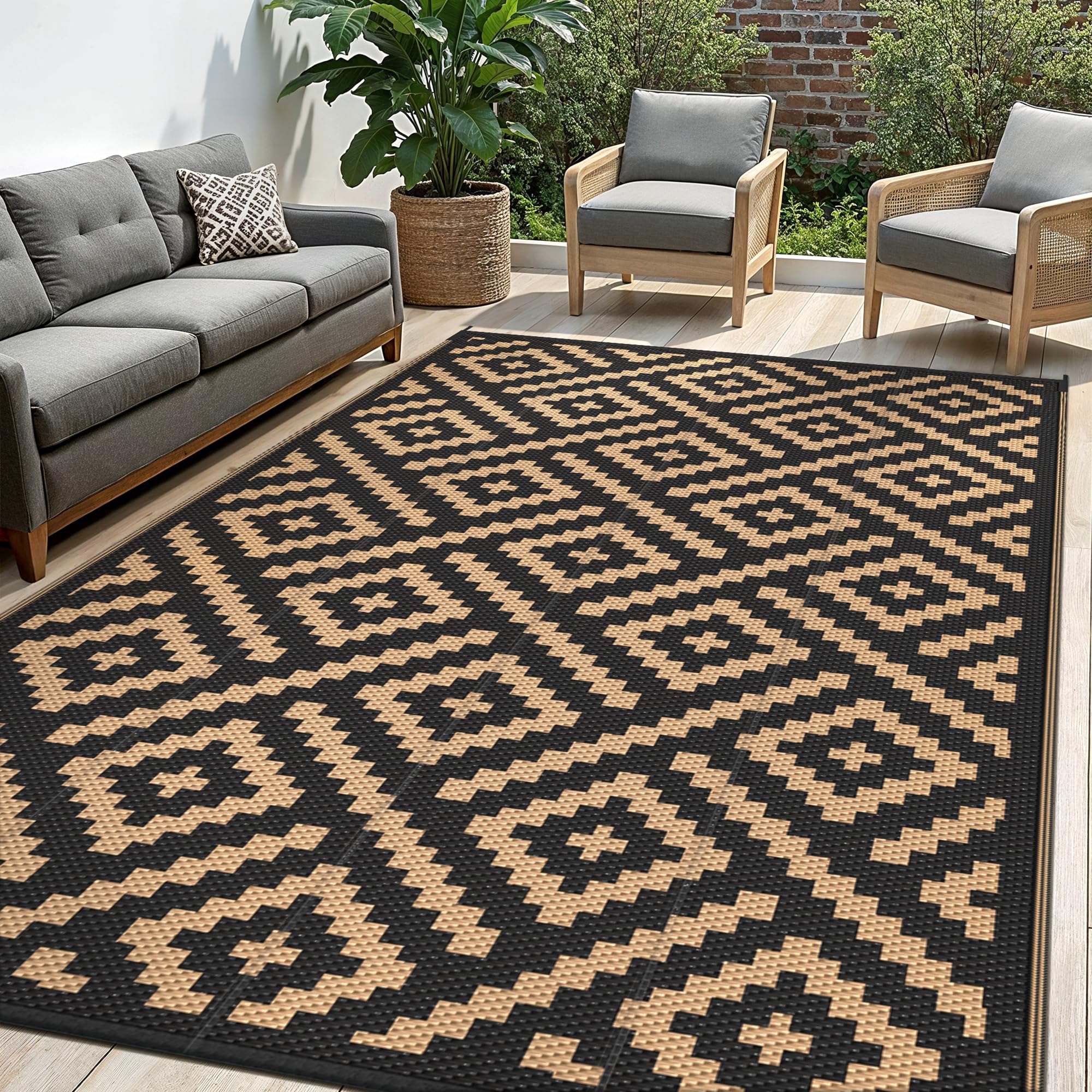 Sarben Waterproof Outdoor Rug 5X8 Ft, Patio Rug Mat, Reversible Plastic Straw Rug, Indoor/Outdoor Area Rugs Carpet For Rv, Campi