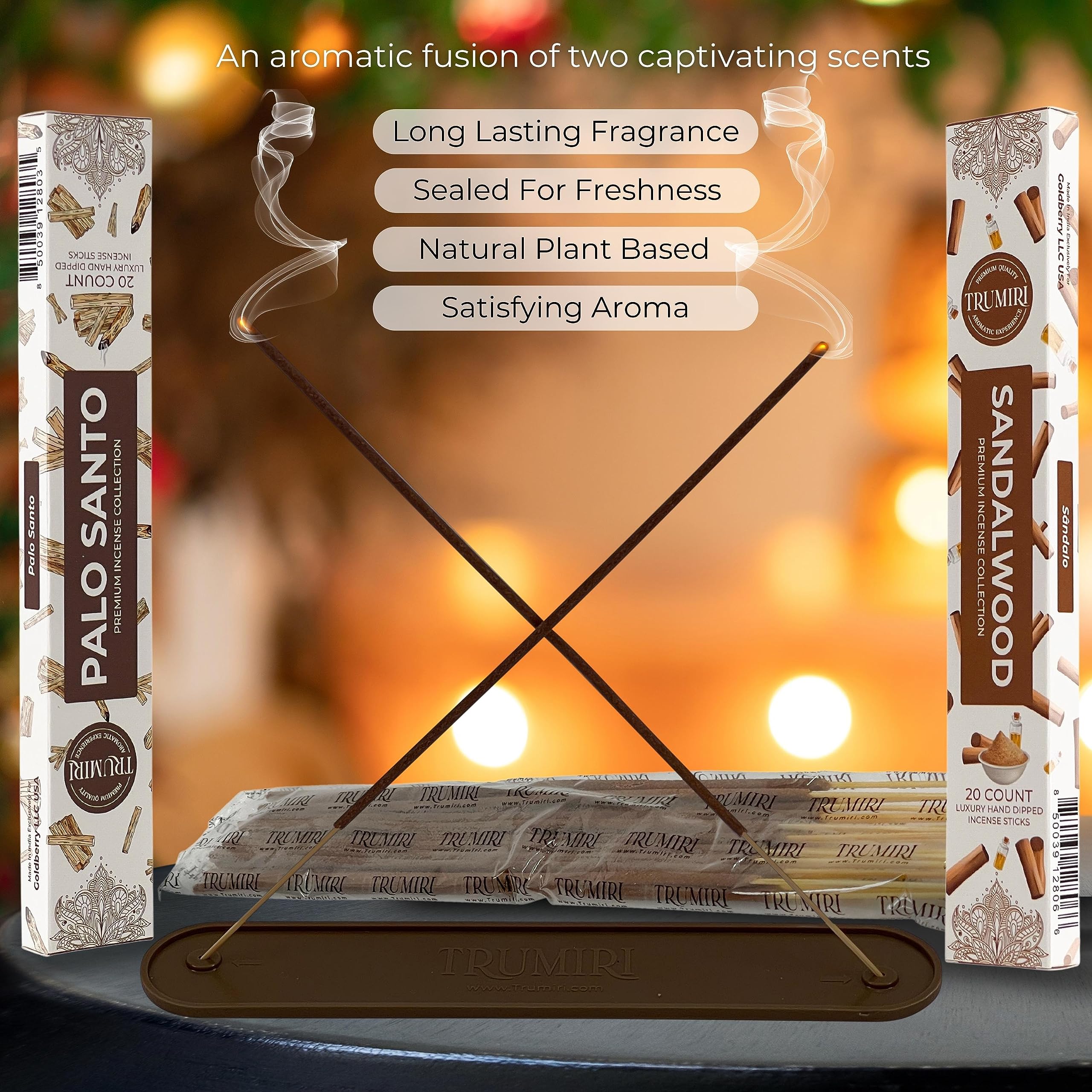 Trumiri Incense Sticks - Combo Pack Of 40 Insence-Sticks - 20 Palo Santo + 20 Sandalwood - Insenses - Insents - Incents - Inscen