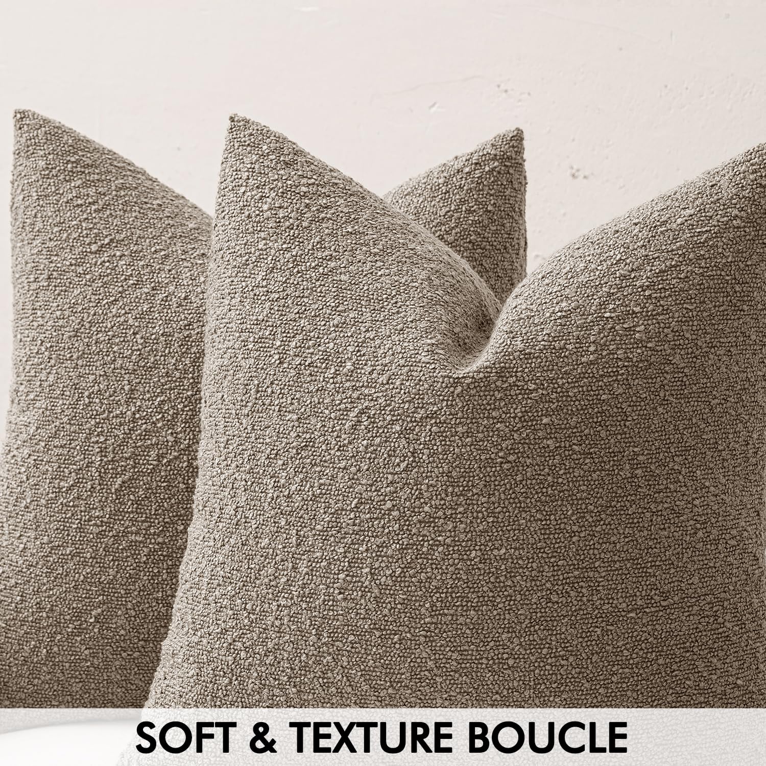Miulee 18X18 Inch Decorative Pillow Covers For Couch Bed Set Of 2 Textured Boucle Neutral Throw Pillows Light Brown Accent Solid Cushion Pillowcase Cozy Soft Chair Sofa Livingroom Home Decor