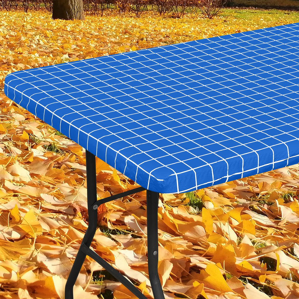 Spotjoy Rectangle Table Cloth, Elastic Fitted Flannel Backed Plastic Table Covers For 6 Foot Folding Tables, Waterproof Vinyl Ta