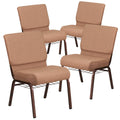 4 Pk. 21 Wide Brown Fabric Church Chair, Cup Book Rack - Copper Vein Frame