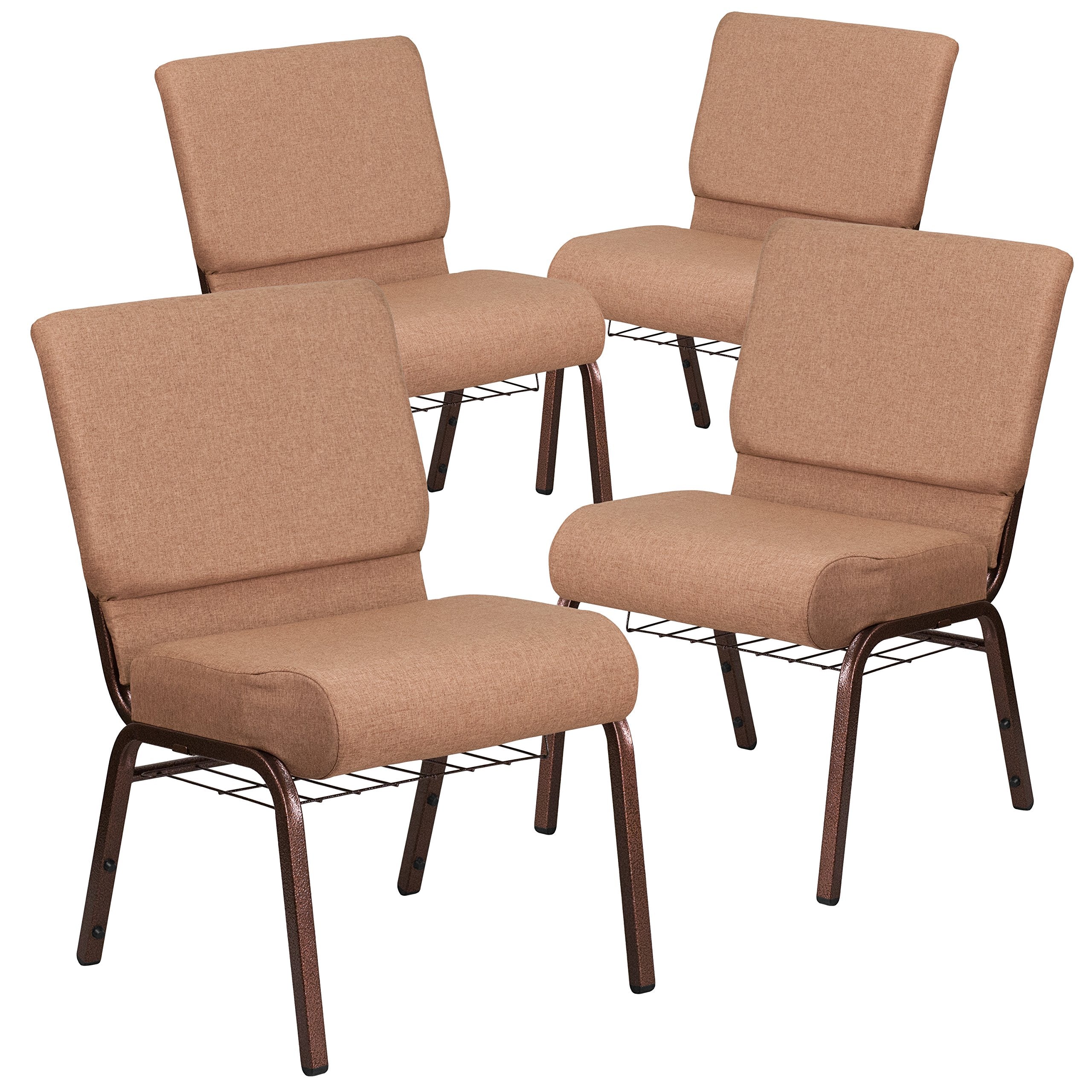 4 Pk. 21 Wide Brown Fabric Church Chair, Cup Book Rack - Copper Vein Frame