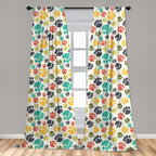 Ambesonne Dog Lover Curtains, Hand Drawn Paw Print Doodles Circular Pattern Drawing Style Animal, Window Treatments 2 Panel Set