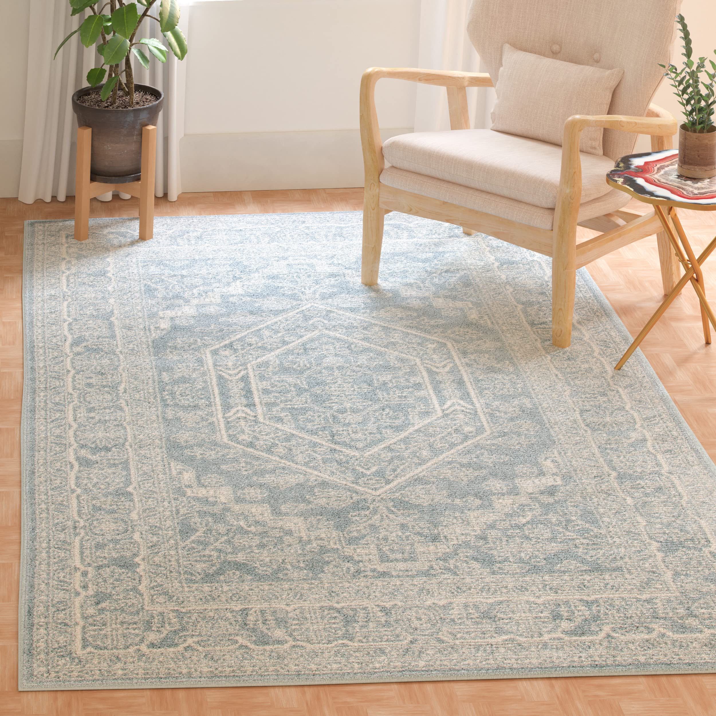 SAFAVIEH Adirondack Collection Area Rug - 4 Square, Slate & Ivory, Oriental Medallion Design, Non-Shedding & Easy Care, Ideal f