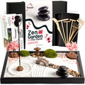 Zen Garden Kit for Desk 12x8in Sand Tray, Japanese Gift Set 14 Accessories and 6 Tools, Meditation Mini Zen Garden for Desk, Zen