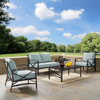 Crosley Furniture Ko60015Bz-Mi Kaplan Outdoor Metal 5-Piece Seating Set (Loveseat, 2 Arm Chair, Side And Coffee Table), Oiled Bronze With Mist Cushions