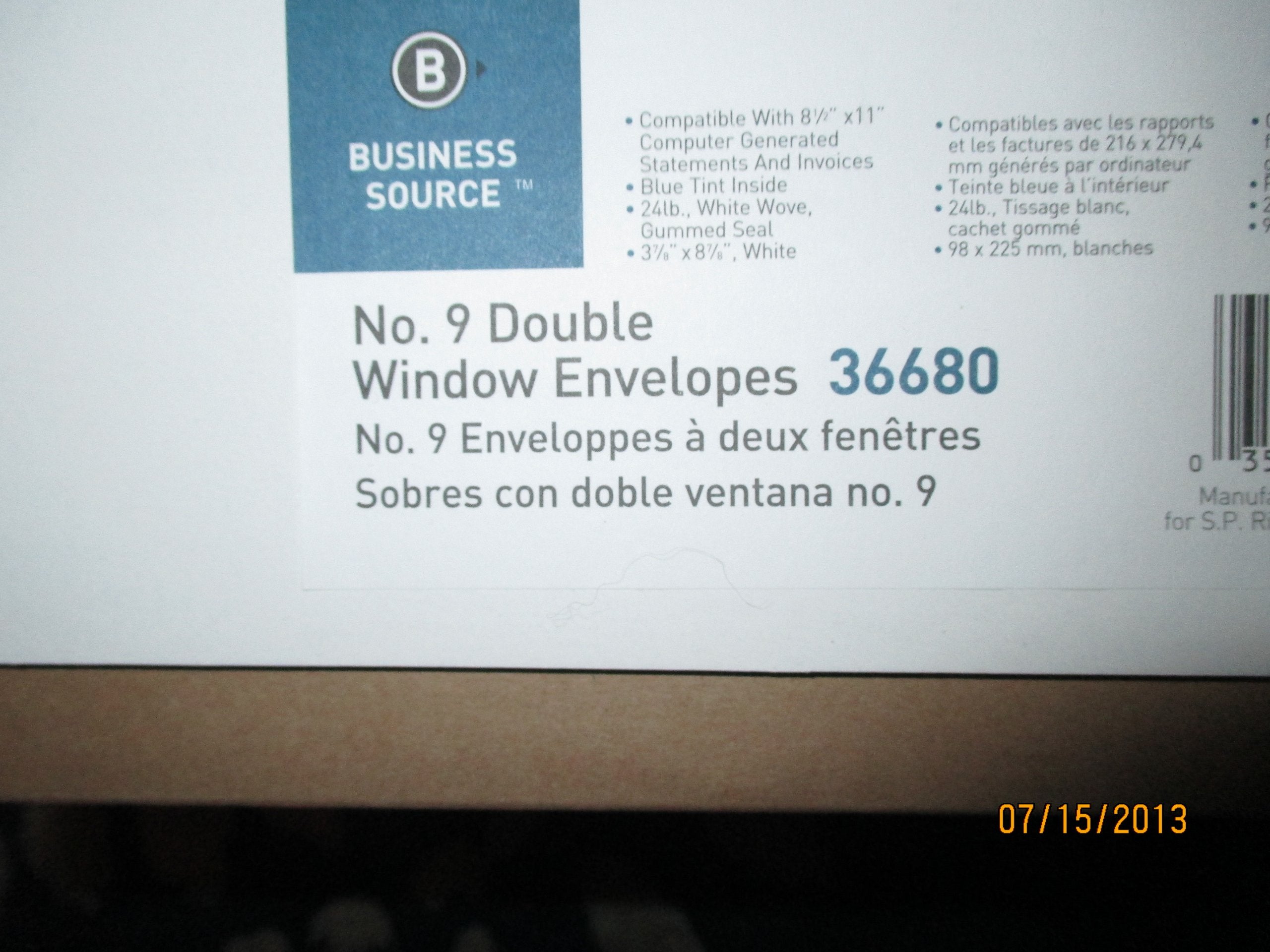 Business Source 36680 Double Window Envelopes,No. 9,3-7/8-Inch X8-7/8-Inch,500/Bx,White