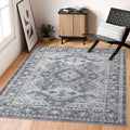 Rugland 6x9 Rug - Stain Resistant Washable Rug, Anti Slip Backing Rugs for Living Room, Vintage Tribal Area Rugs (TPR07-Grey, 6