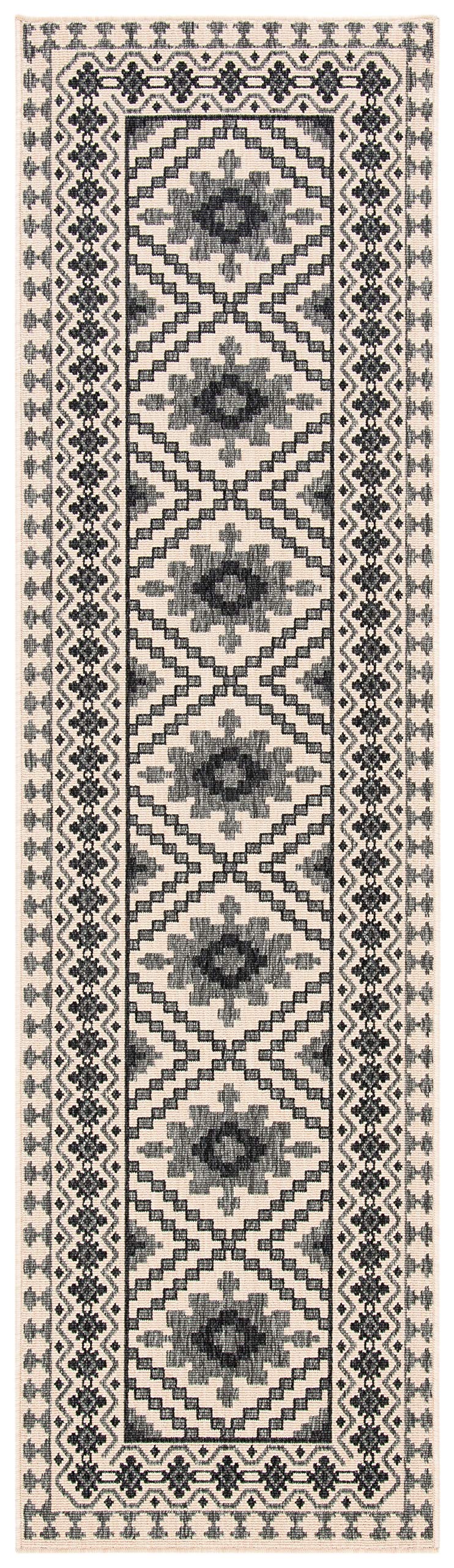 Safavieh Veranda Collection 2'3' X 8' Ivory / Slate Ver099 Boho Indoor/ Outdoor Non-Shedding Easy Scrubbing Patio Backyard Porch