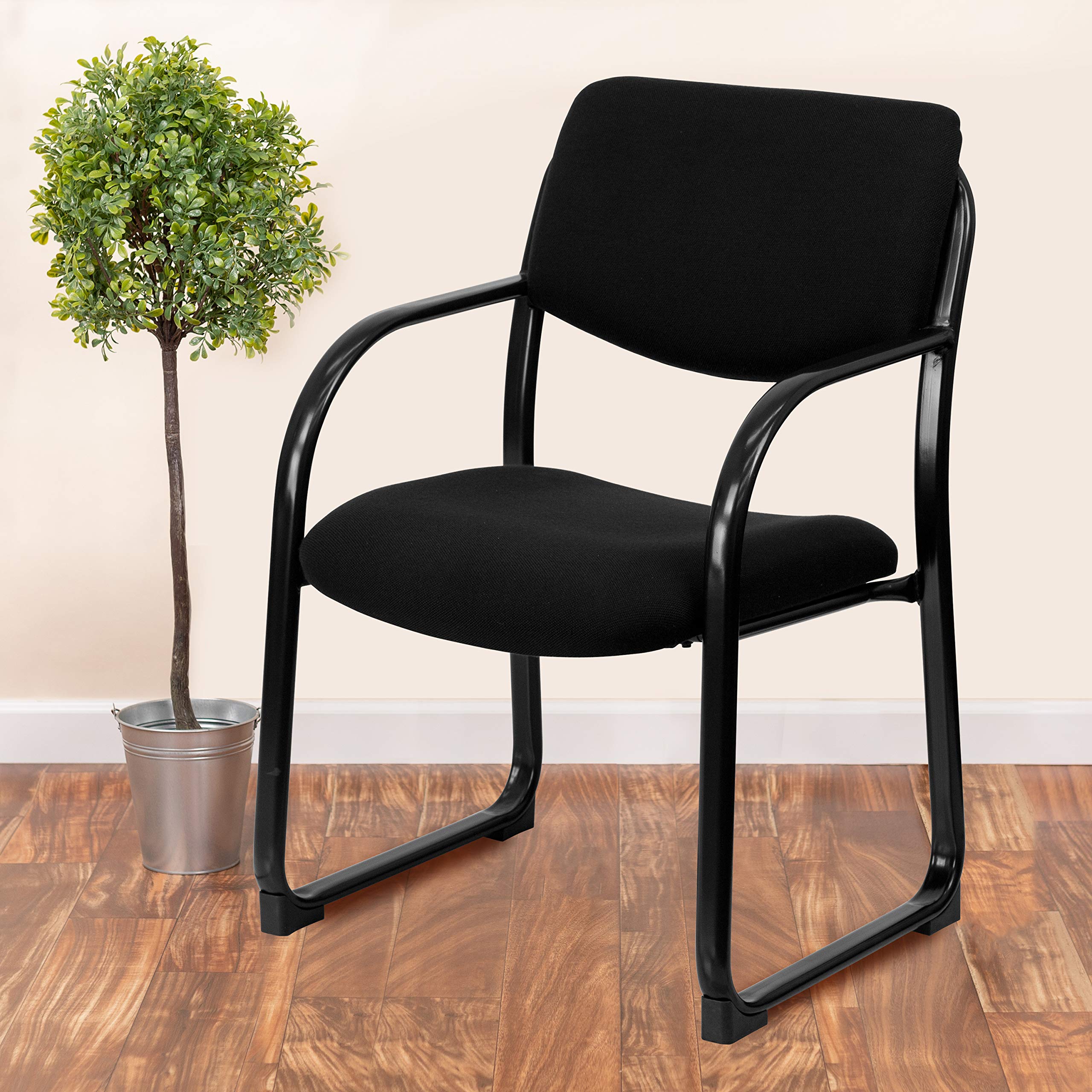 Flash Furniture Richie Black Fabric Executive Side Reception Chair with Sled Base