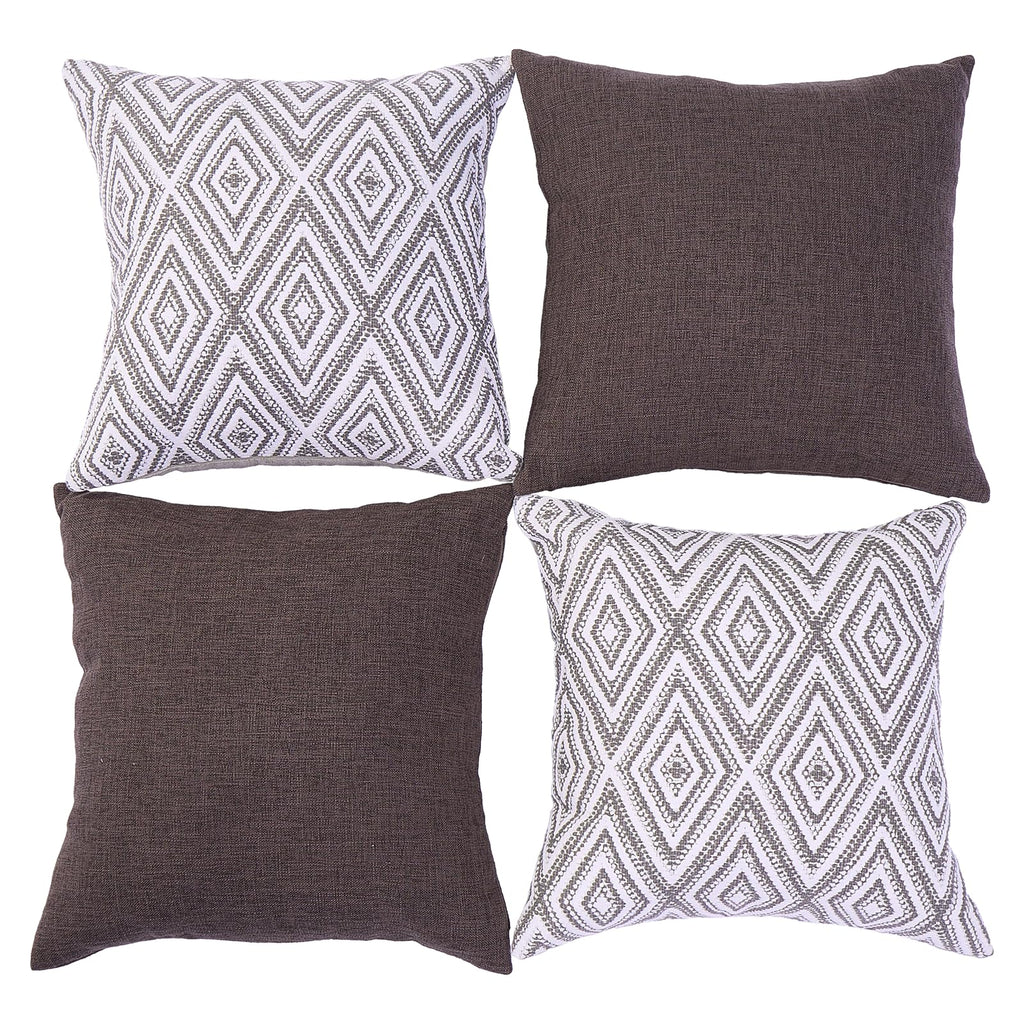 Hpuk Decorative Throw Pillow Covers Set Of 4 Dark Gray Geometric Design Linen Cushion Cover For Couch Sofa Living Room, 18'X18', Natural