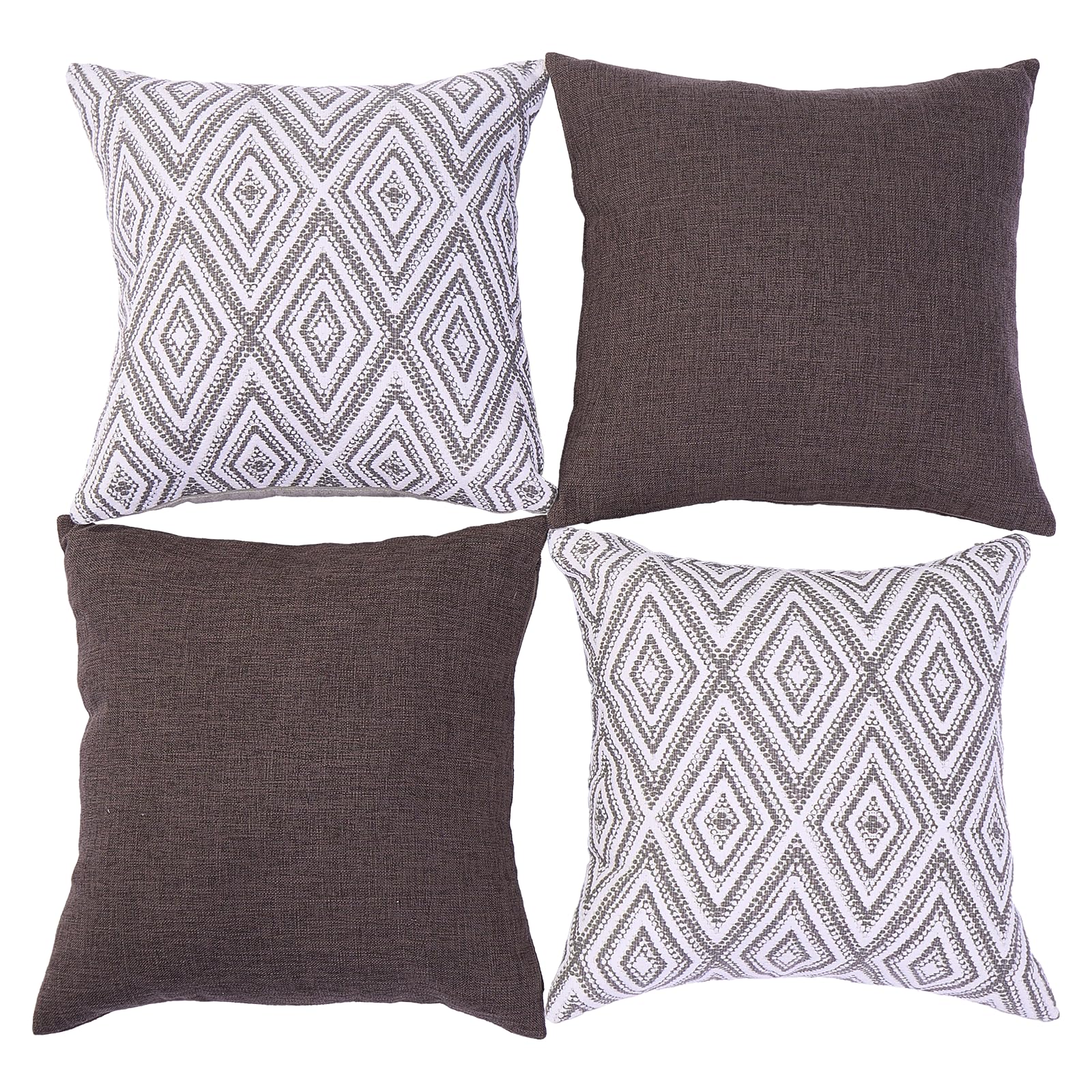 Hpuk Decorative Throw Pillow Covers Set Of 4 Dark Gray Geometric Design Linen Cushion Cover For Couch Sofa Living Room, 18'X18', Natural