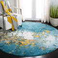 SAFAVIEH Glacier Collection 3 Round Blue/Gold GLA125M Modern Abstract Non-Shedding Living Room Bedroom Area Rug