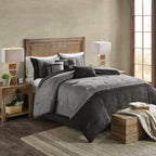 Madison Park Boone Cozy Comforter Set, Faux Suede, Deluxe Hotel Styling All Season Down Alternative Bedding Matching Shams, Decorative Pillow, California King (104 In X 92In), Rustic Grey 7 Piece Dark Grey 7Pcs