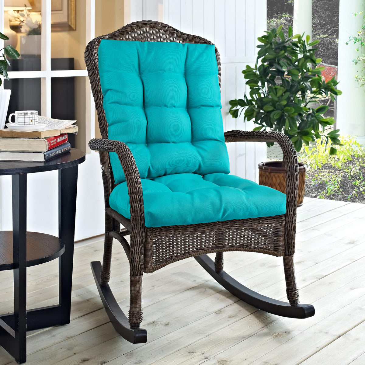 Magpie Fabrics Outdoor Rocking Chair Cushion Set, Tufted Pad For Rocking Chairs With Ties, Seat 17' X 17'/Back 21' X 17', Te