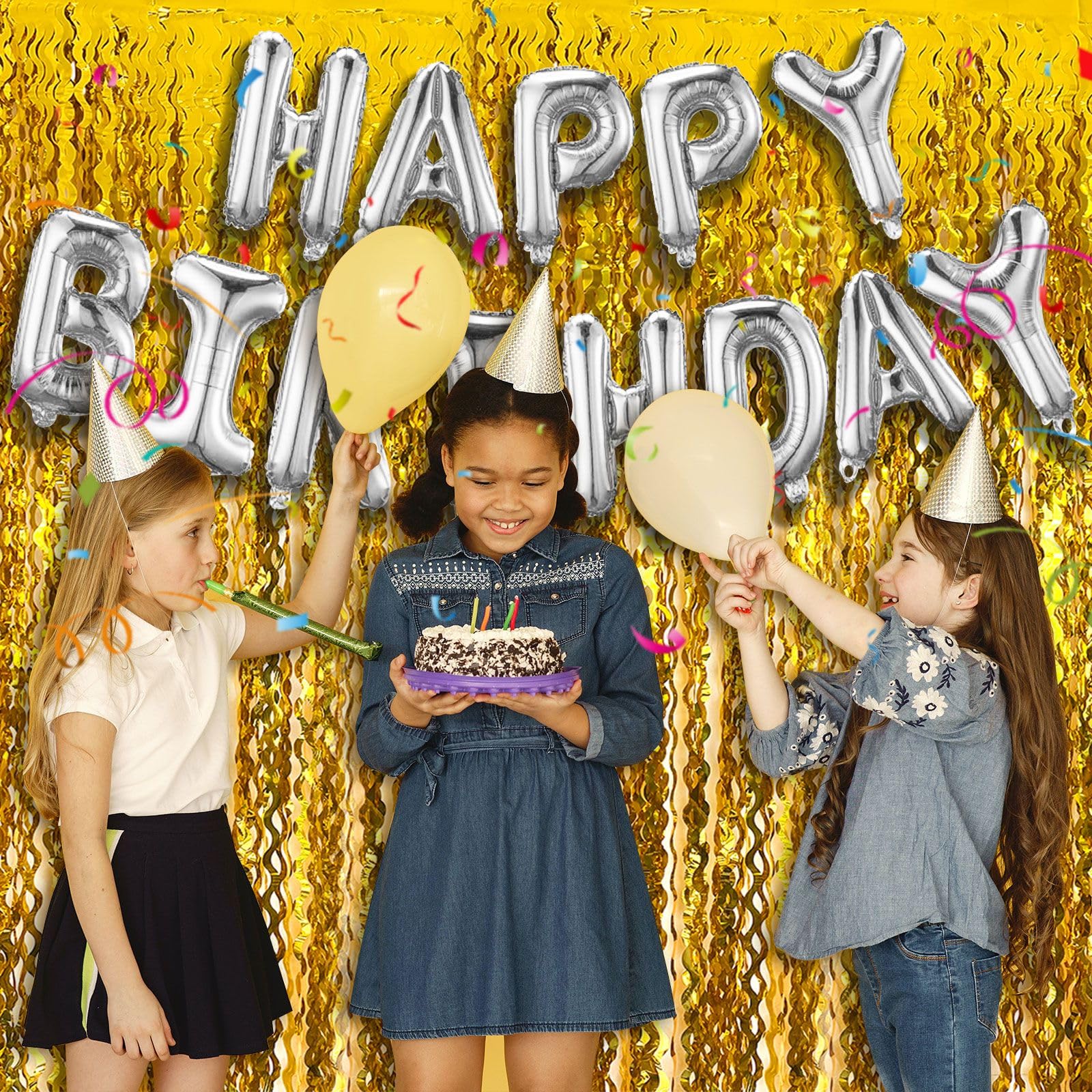 Backdrop For Party Decorations, Wave Foil Fringe Curtain Tinsel Photo Backdrop Gold Tinsel Curtain Party Backdrop Streamers For