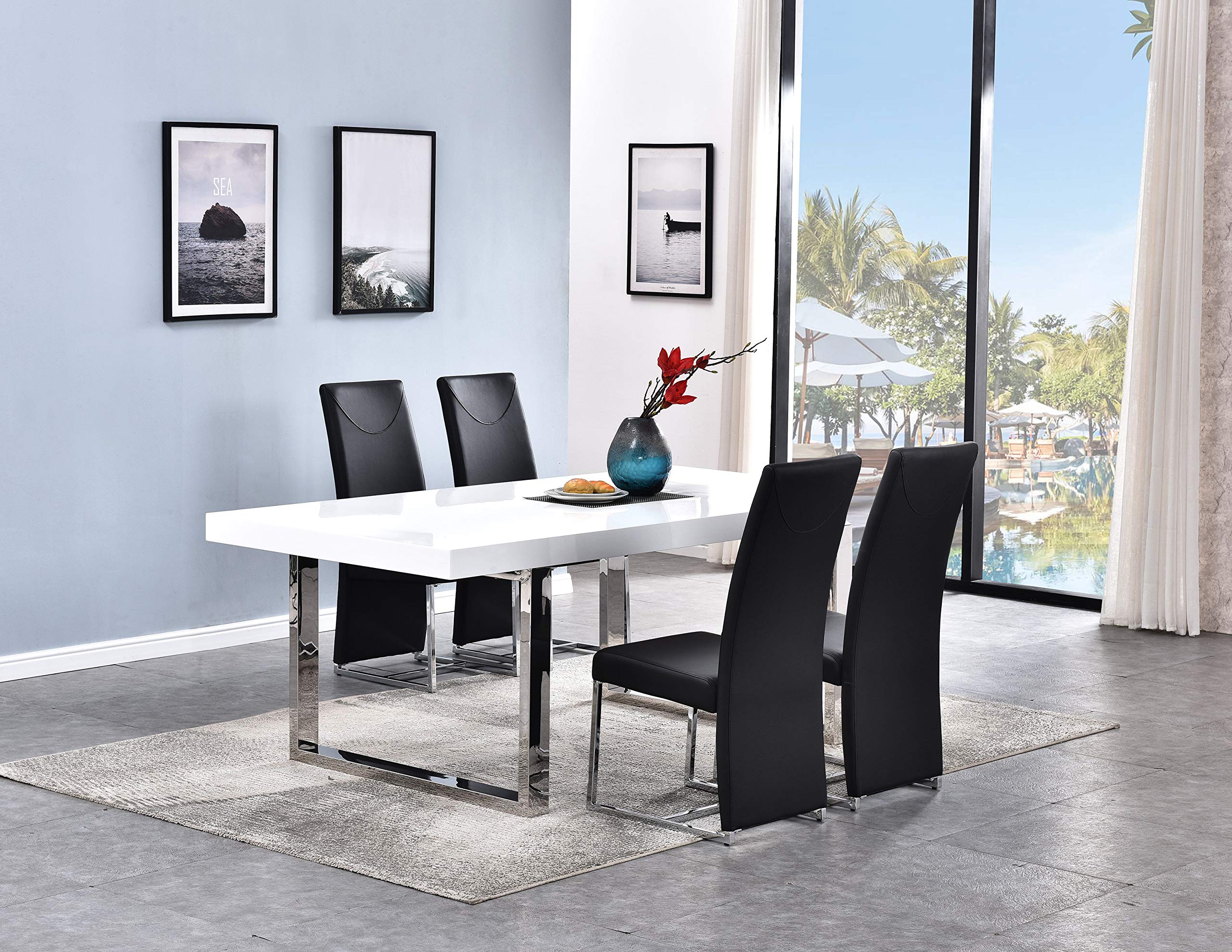 Best Master Furniture Babara Mid-Century Modern Lacquer Gloss Dining Table, White