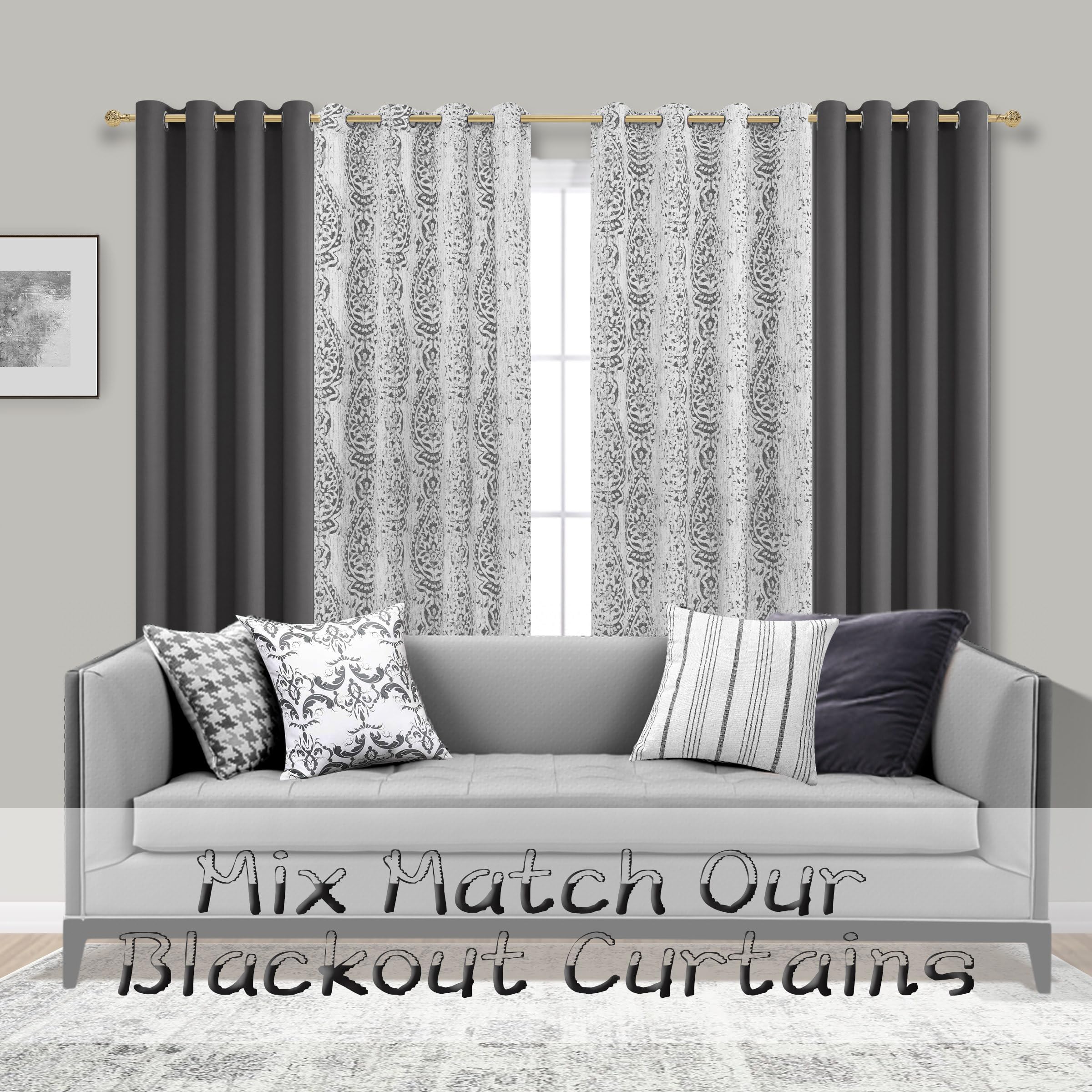 Mrs.Naturall Dark Grey Curtains 72 By 84 Living Room 2 Panels Blackout Room Darkening Curtains