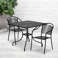 Flash Furniture Oia Commercial Grade 35.5 Square Black Indoor-Outdoor Steel Patio Table Set with 2 Round Back Chairs