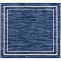 Nourison Essentials Indoor/Outdoor Solid Bordered Navy/Ivory 5' X Square Area Rug, Easy Cleaning, Non Shedding, Bed Room, Living