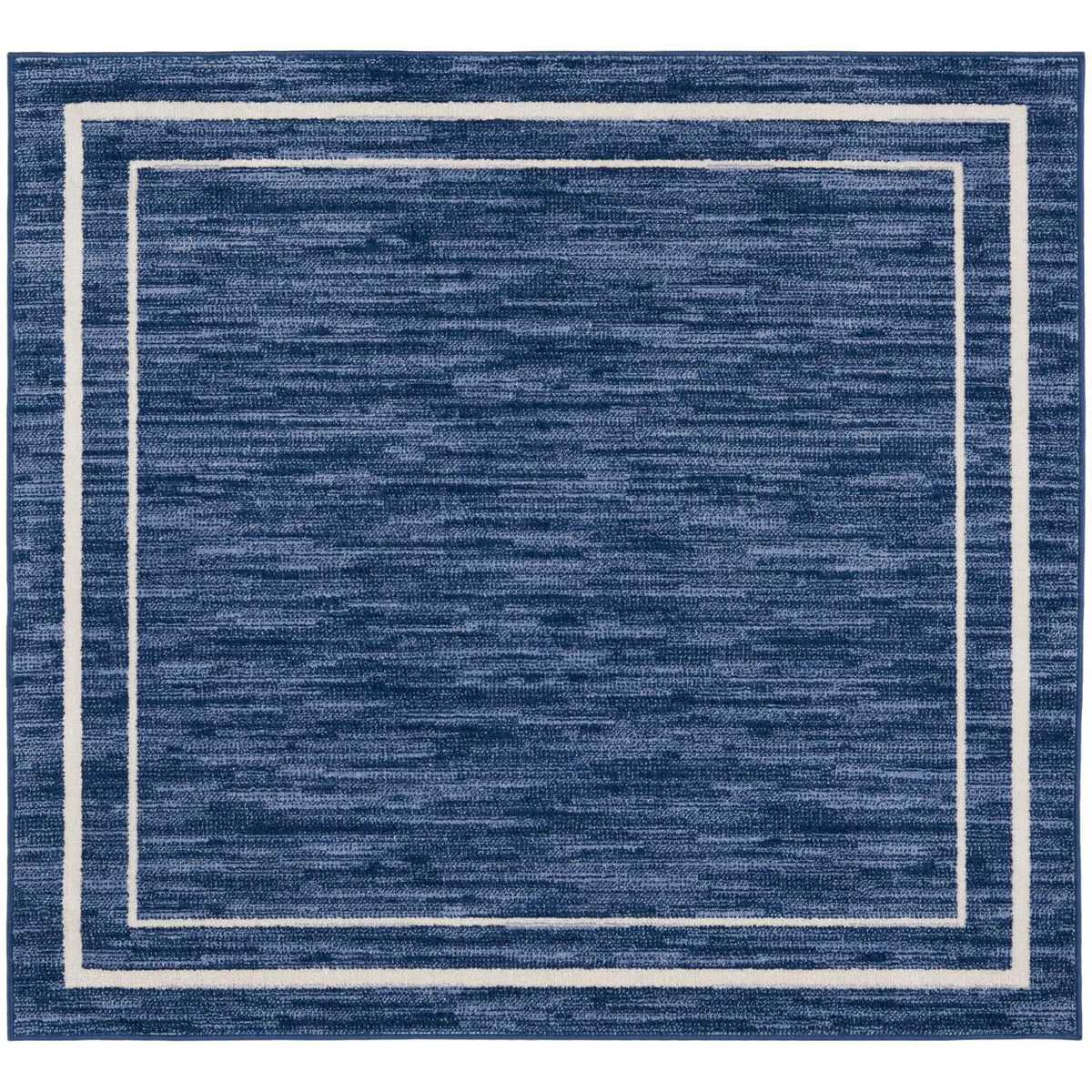 Nourison Essentials Indoor/Outdoor Solid Bordered Navy/Ivory 5' X Square Area Rug, Easy Cleaning, Non Shedding, Bed Room, Living