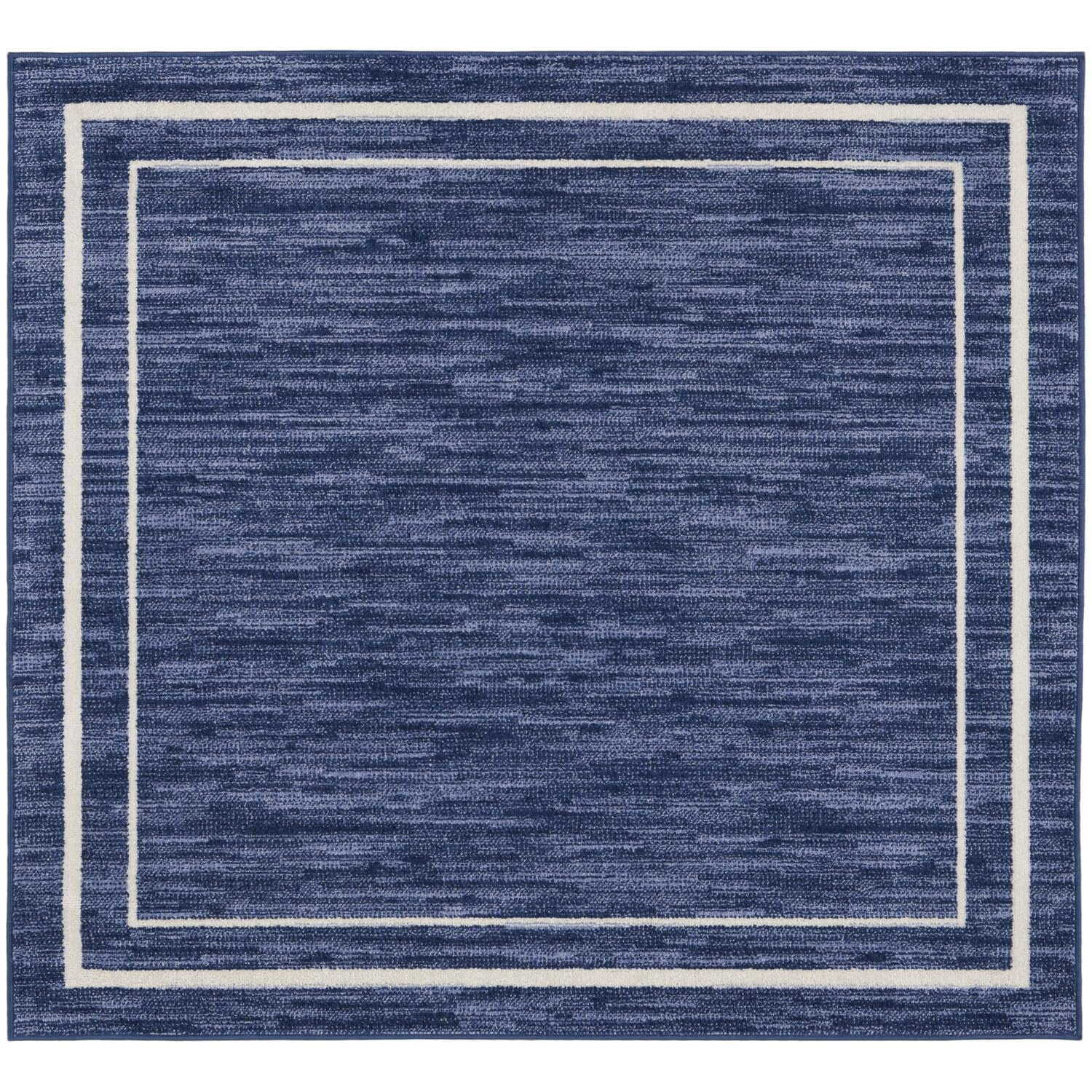 Nourison Essentials Indoor/Outdoor Solid Bordered Navy/Ivory 5' X Square Area Rug, Easy Cleaning, Non Shedding, Bed Room, Living