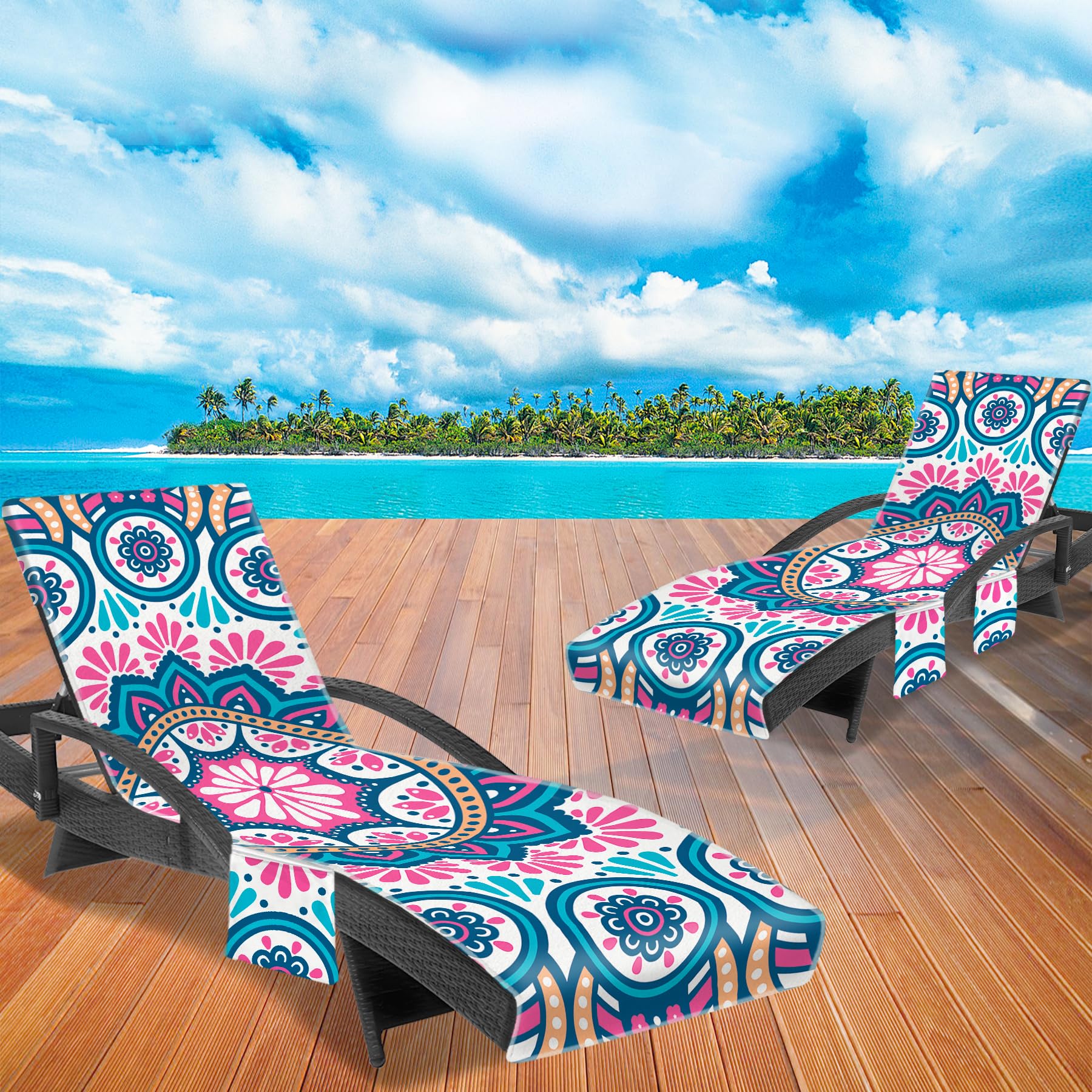 Ruikyhom Lounge Chair Towel Cover, Chaise Lounge Cover (Pack Of 2), Beach Chair Covers With 3 Pockets For Trips Beach Pool Garde